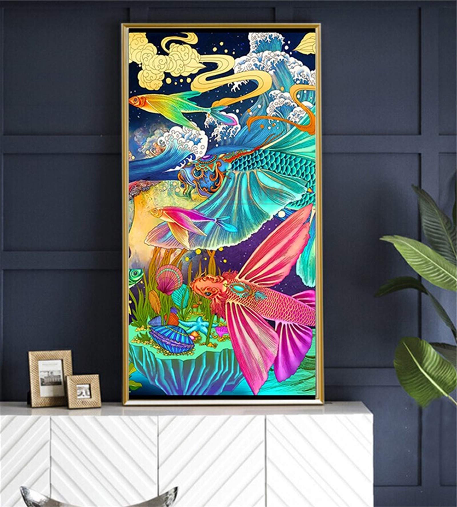 Broderie Diamant Poisson Abstrait Grand Format 5D Art Craft de Prestige