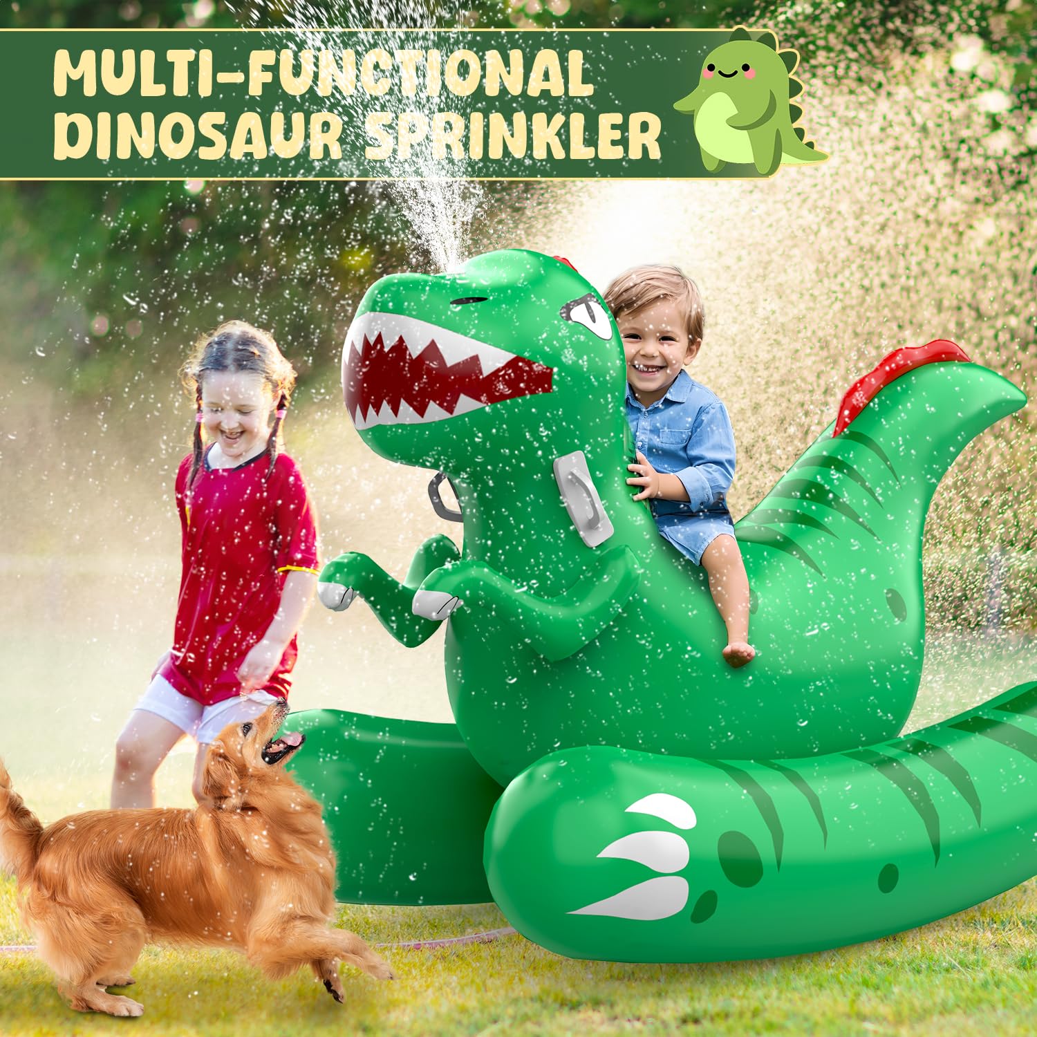 Skirfy Aufblasbare Dinosaurier Swimmingpool-Flöße Wasser Pool Luftmatratze mit Sprinkler für den Garten, 2-in-1 Wasserspielzeug Spielzeug für Wasserpartys Sommerparty für den Sommer