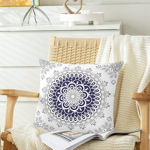 Miniatura 4 de CaliTime Juego de 2 fundas de almohada de forro polar, diseño de mandala, dalia, medallón floral, brújula, para sofá, cama, decoración de casa