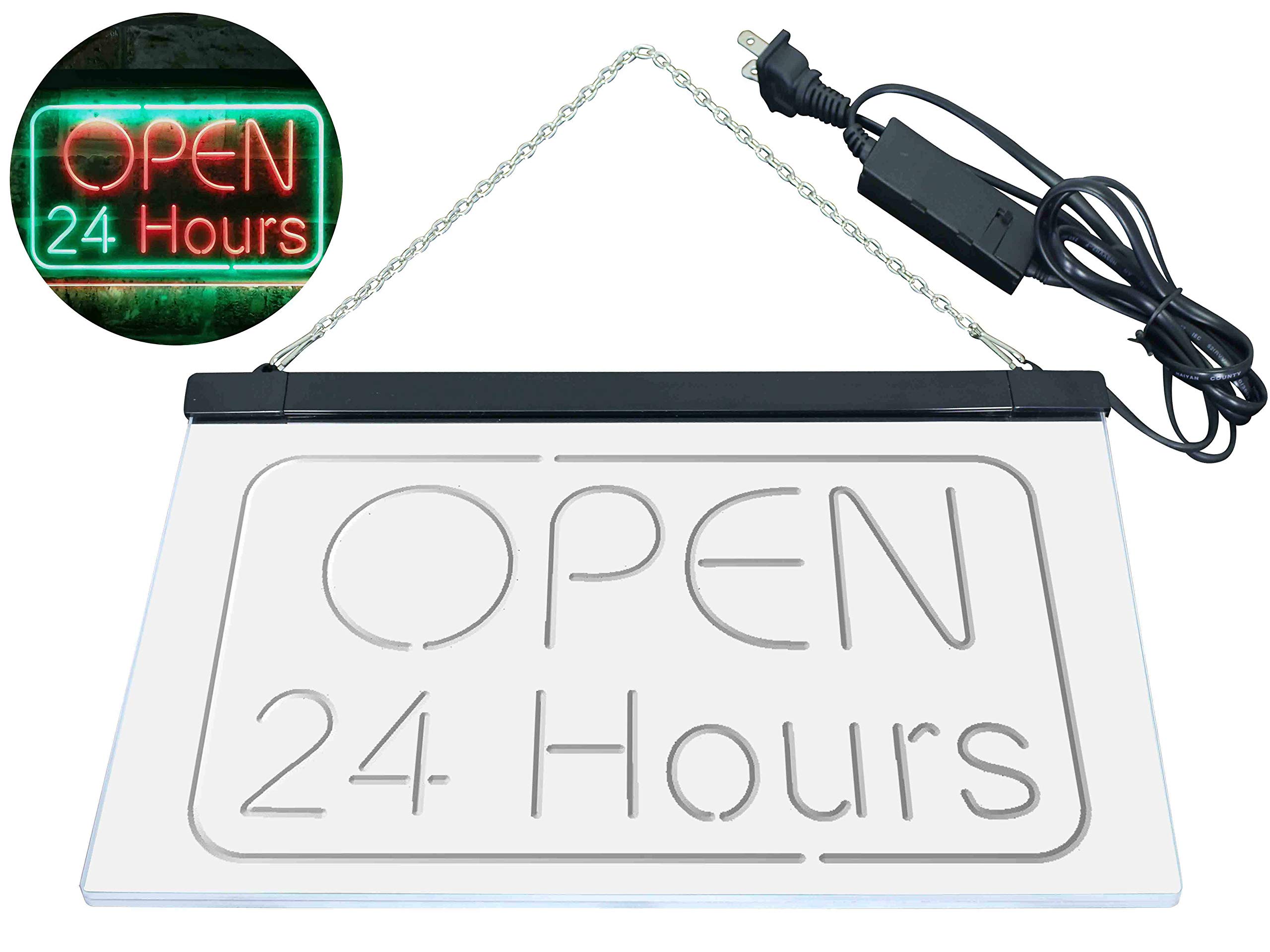 ADVPRO 24 Hours Open Shop Overnight Display Dual Color LED Enseigne Lumineuse Neon Sign Vert et Rouge 600 x 400mm st6s64-i2384-gr
