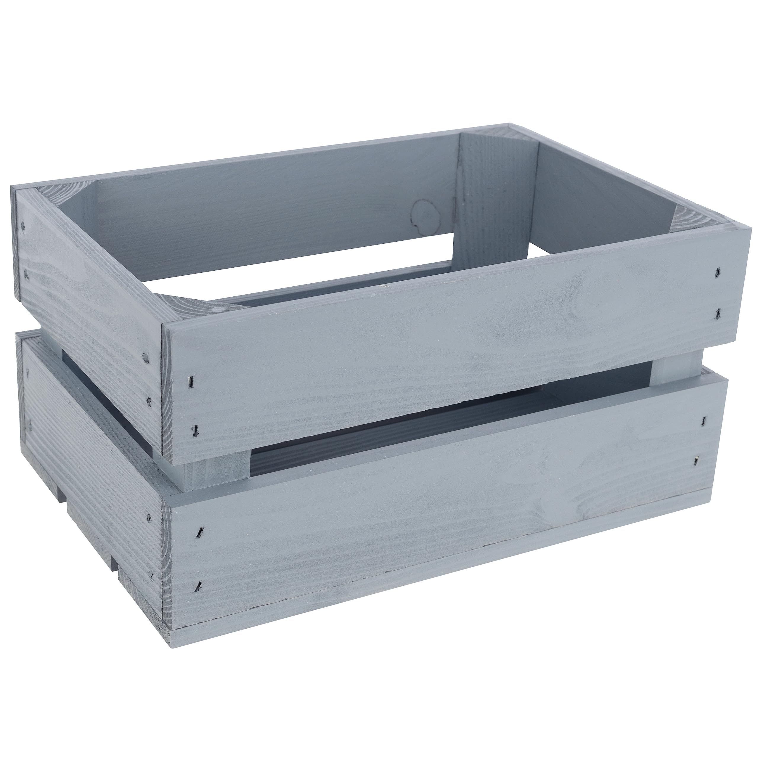 Creative Deco Grey Large Pine Wooden Crate With Handles | 30X20x15cm | Keepsake Chest Storage Box Wooden Crates Gift Box | Vintage Farmhouse Display Basket