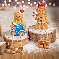 Dazzle Bright Christmas Figurines, Set of 2 Resin Gingerbread Man Sitters with Dangling Legs, Xmas Table Fireplace Shelf Sitters Decorations Sitting Figurines Ornament for Indoor Home Decor