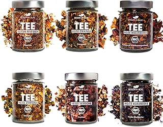 Besser im Glas Bio Tee Set | 6er Probierpaket Tees | 300 Portionen loser Tee natürlich süß ohne Zucker | Tee Set nachhaltig | Tee Geschenk lose & vegan