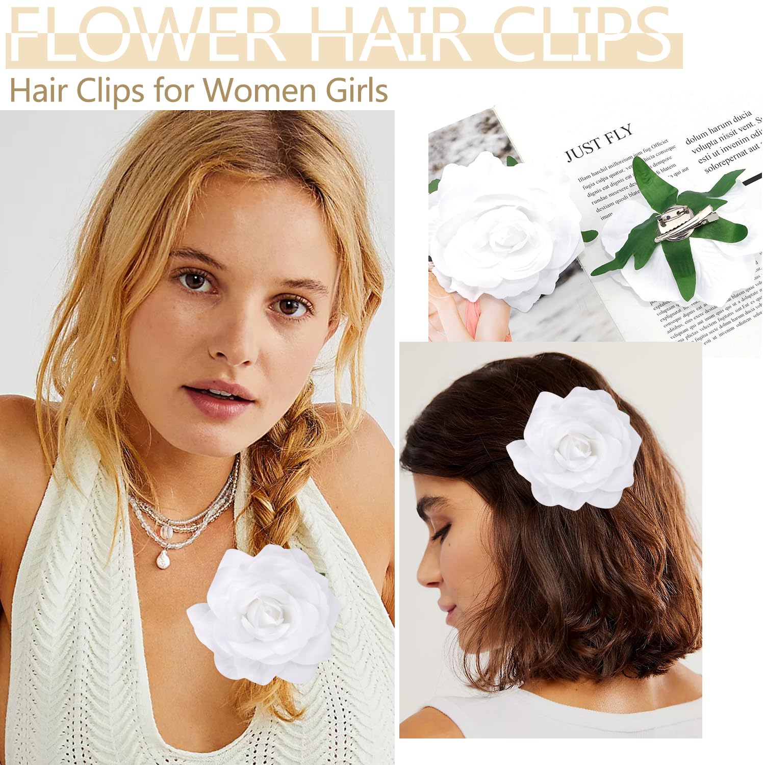 Amazon.com : Atoden White Rose Hair Clip - Floral Rose Clips for