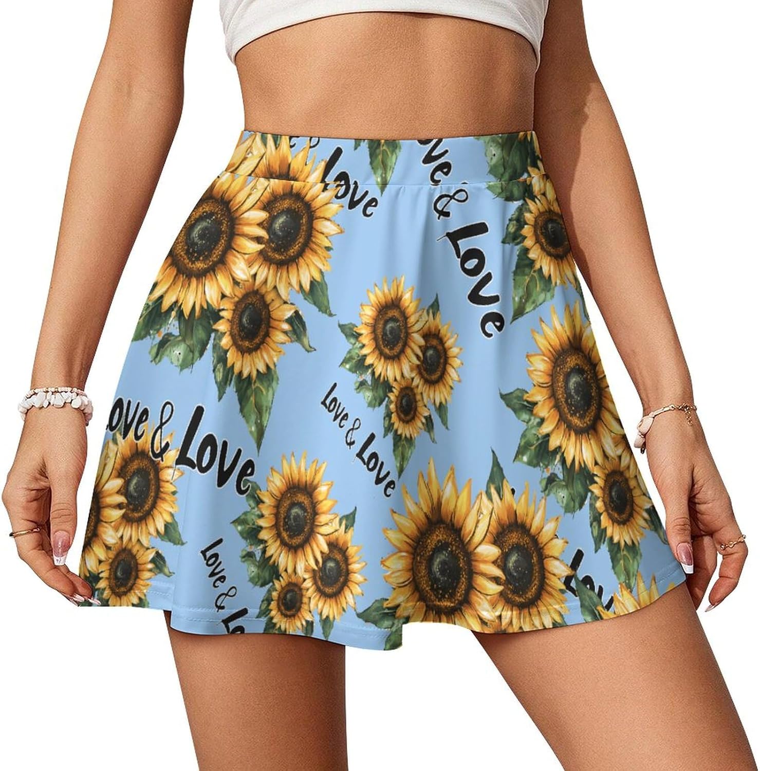 Sunflower Letter Print Women Tennis Skirt Print Golf Skirts Mini Casual Workout Skorts