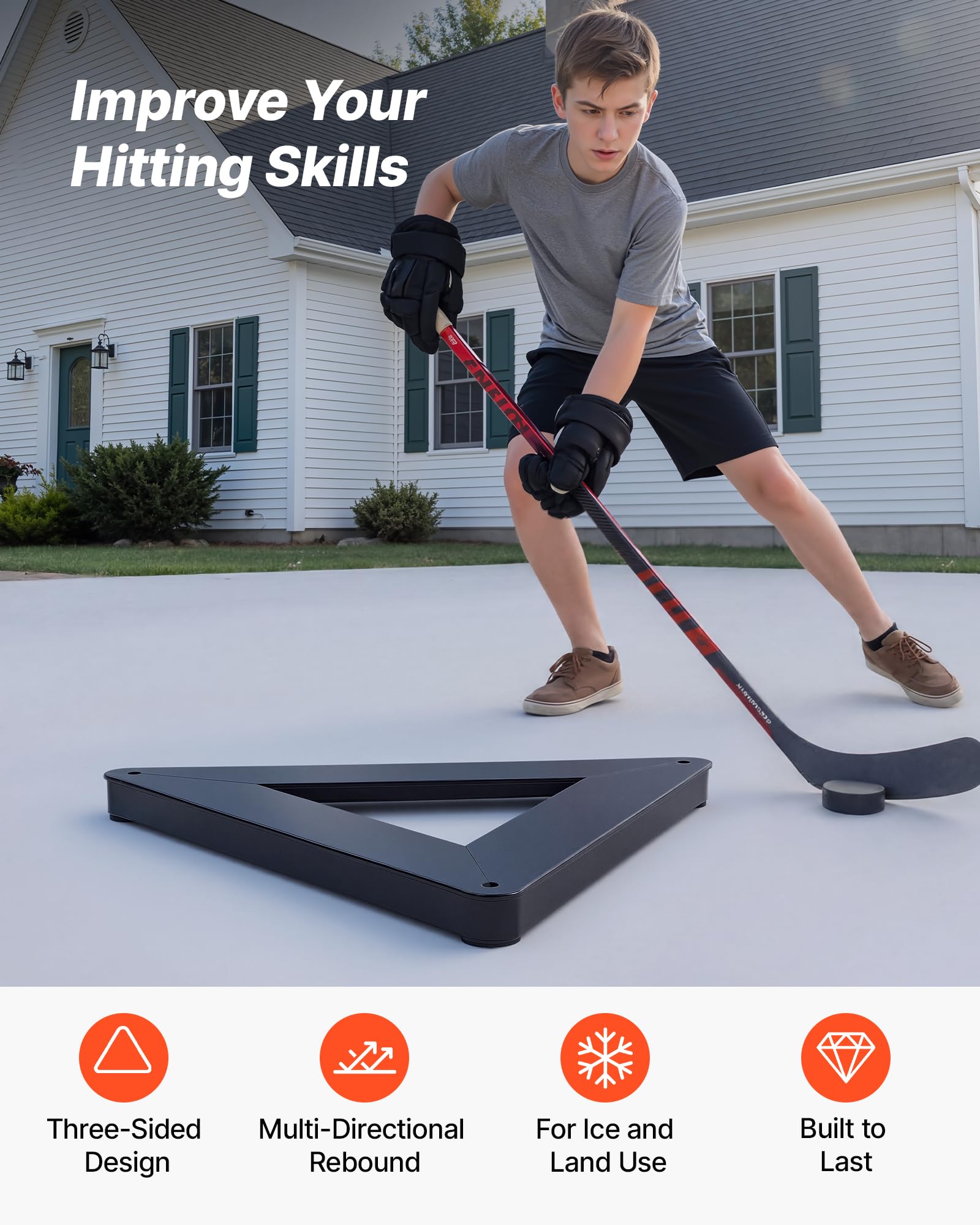 VEVOR Attrezzatura per Allenamento Hockey Triangolo Passaggi del Bastone, Rimbalzatore Ausilio per Passaggi di Hockey Controllo del Bastone, Allenatore Portatile per Controllo Hockey sul Ghiaccio