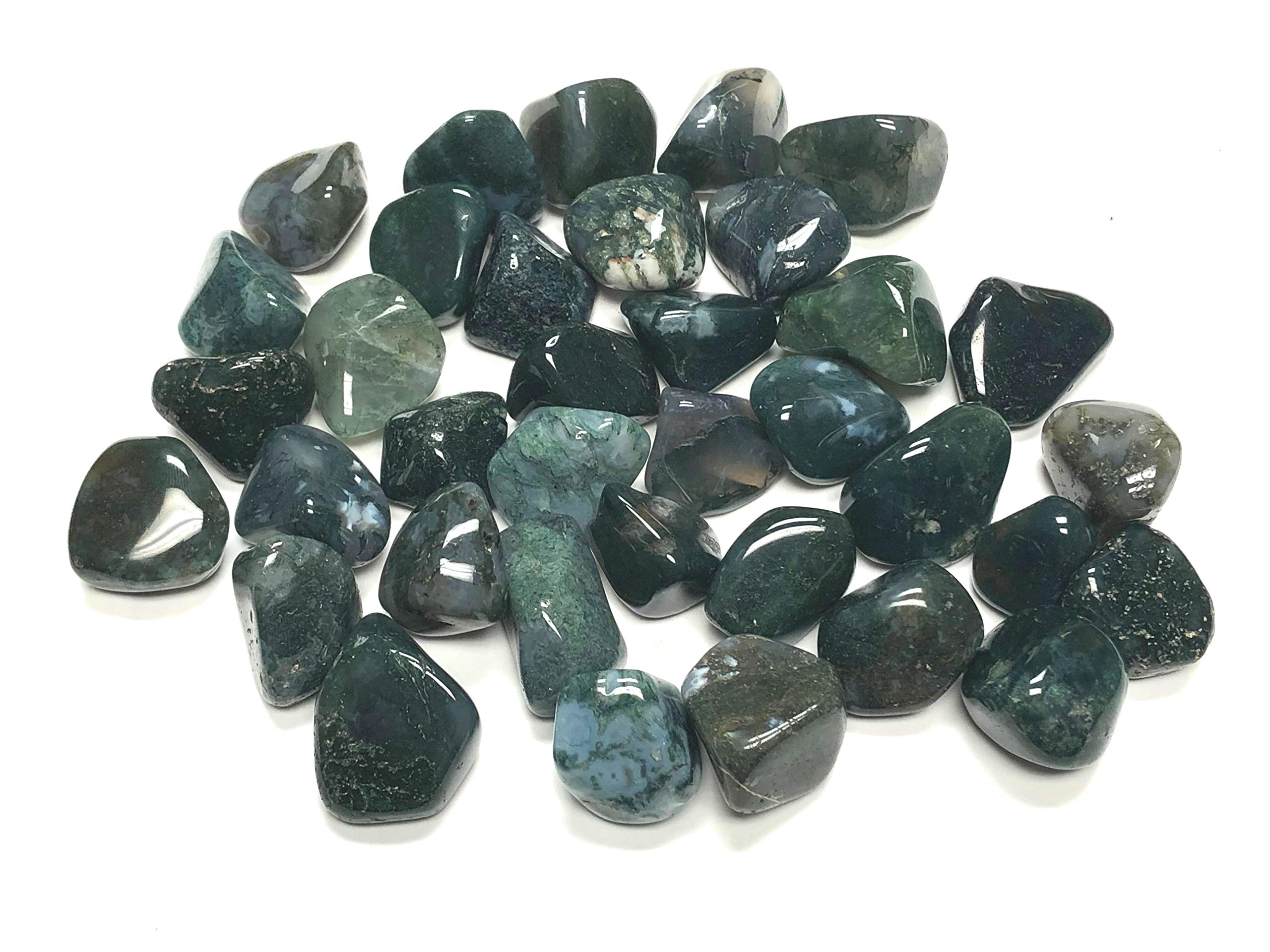 ZentronCrystal Collection Tumbled Green Moss Agate - Large 1" Stones in Velvet Bag (1/2 Pound)