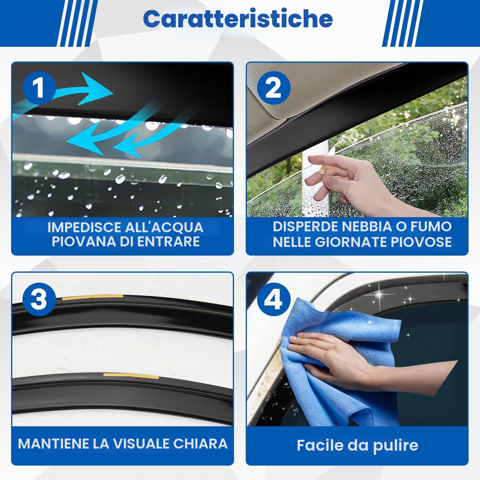 Deflettori per finestre di ricambio per VW T-ROC 2017-2025, set di 4 deflettori neri da incollare, antivento e pioggia per finestre laterali