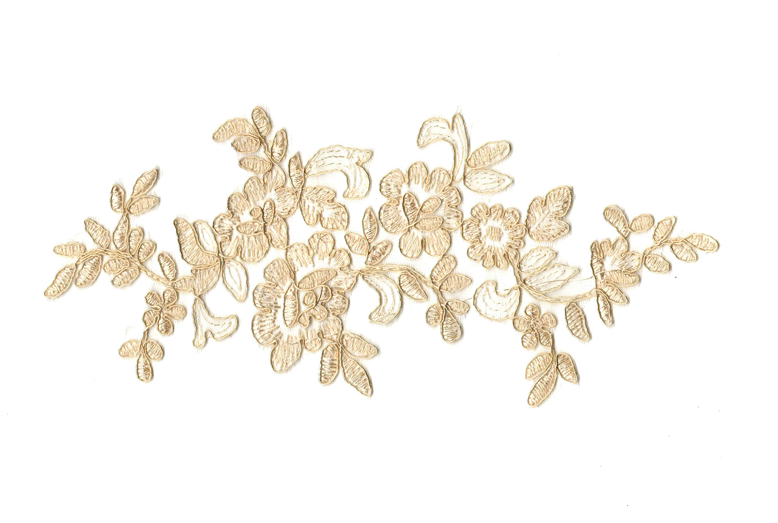 2 Pieces X Darker Champagne sew on Floral lace Applique Bridal Tulle lace Motif Patch (S21e)