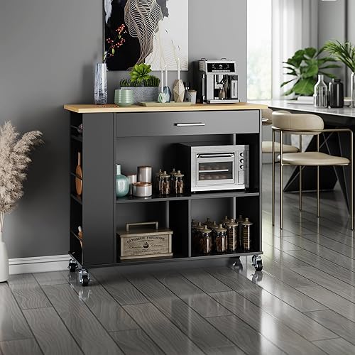 Miniatura 7 de QAQA - Carrito de isla de cocina, carrito de muebles con ruedas, con almacenamiento, portátil, rodante, para servir, móvil, con cajones, armario