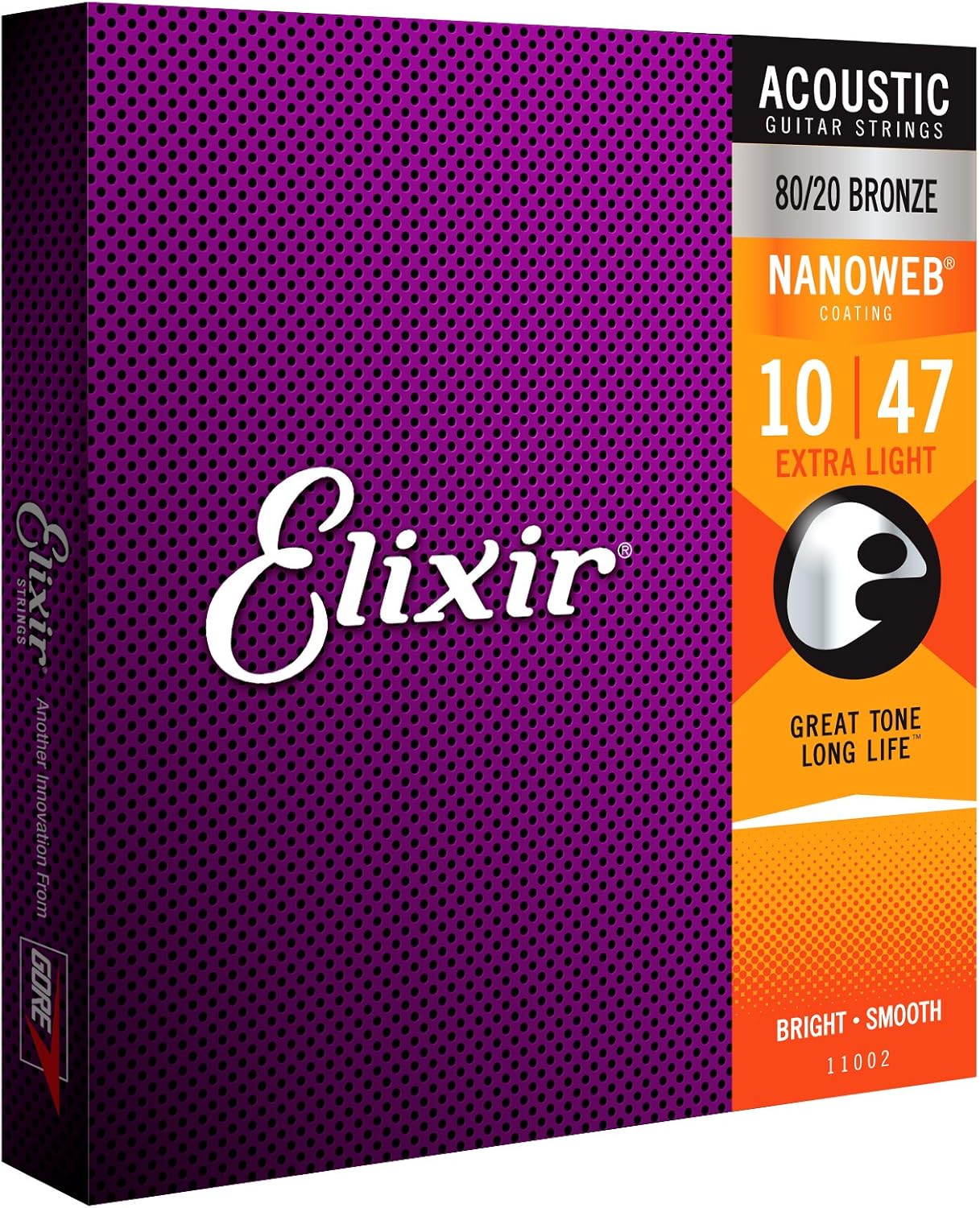 Elixir Acoustic Guitar Strings with NANOWEB Coating - Extra Light (.010-.047) | Snark SN5X Clip-On Tuner