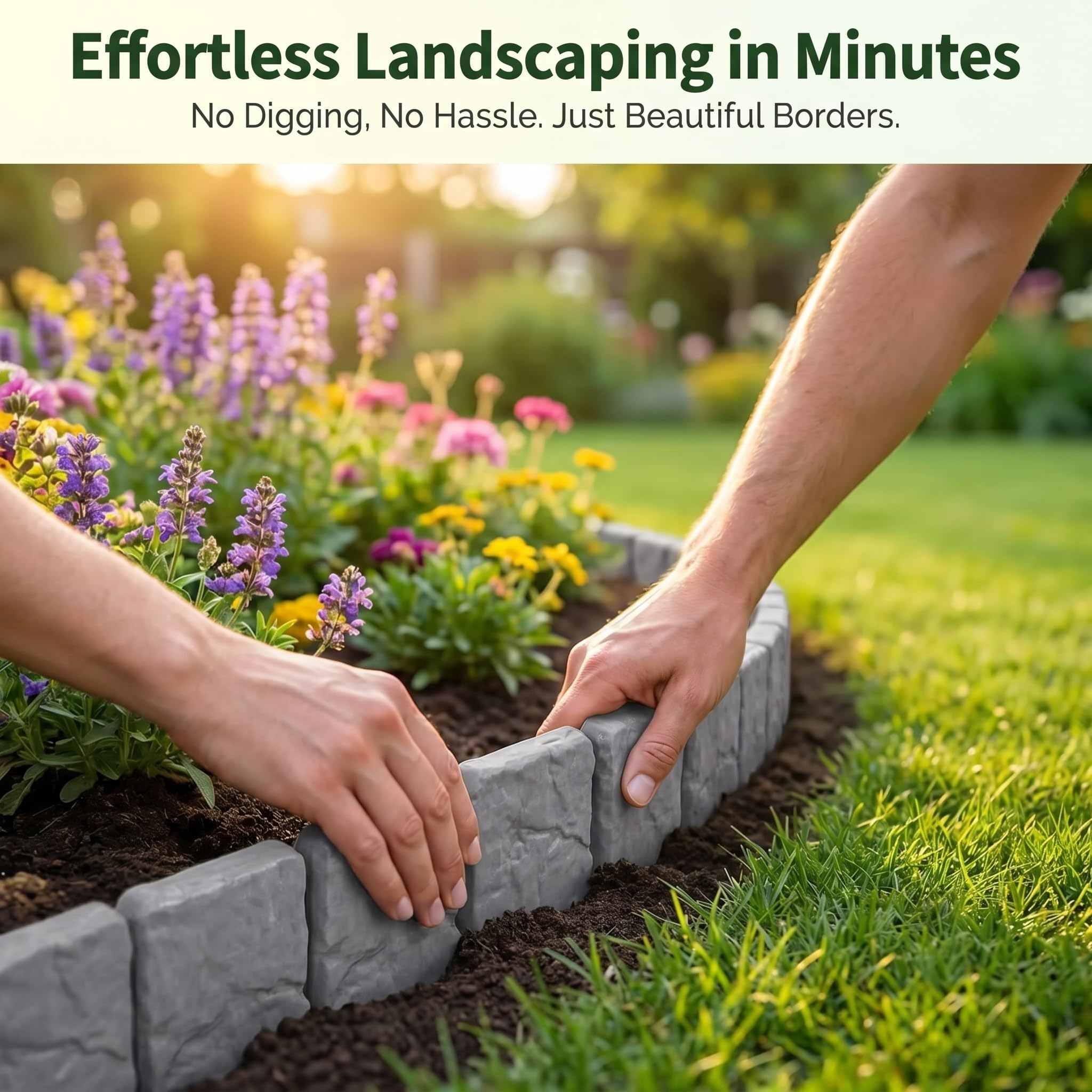 Bordillo De Jardín De Imitación De Piedra Gris, Borde De Plástico para Jardines Y Macizos De Flores, Ladrillos De Roca Artificial Duraderos para Decoración Y Paisajismo De Red 20pcs