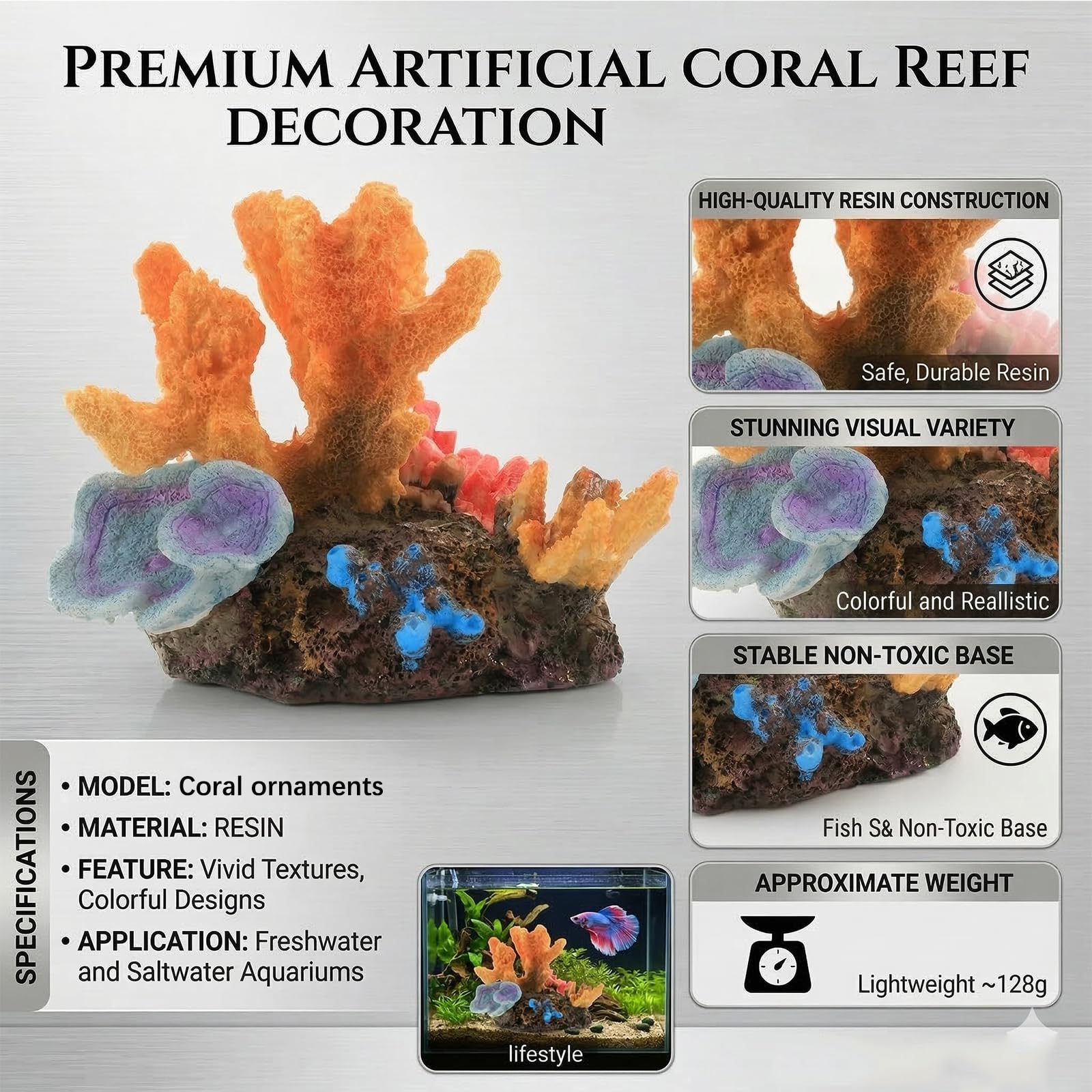 1 Pièce Coraux de Décoration pour Aquarium, Ornements de Récifs Coralliens Artificiels, Ornements en Résine pour Aménagement Paysager Aquatique Décoration pour Petits Fish Tanks