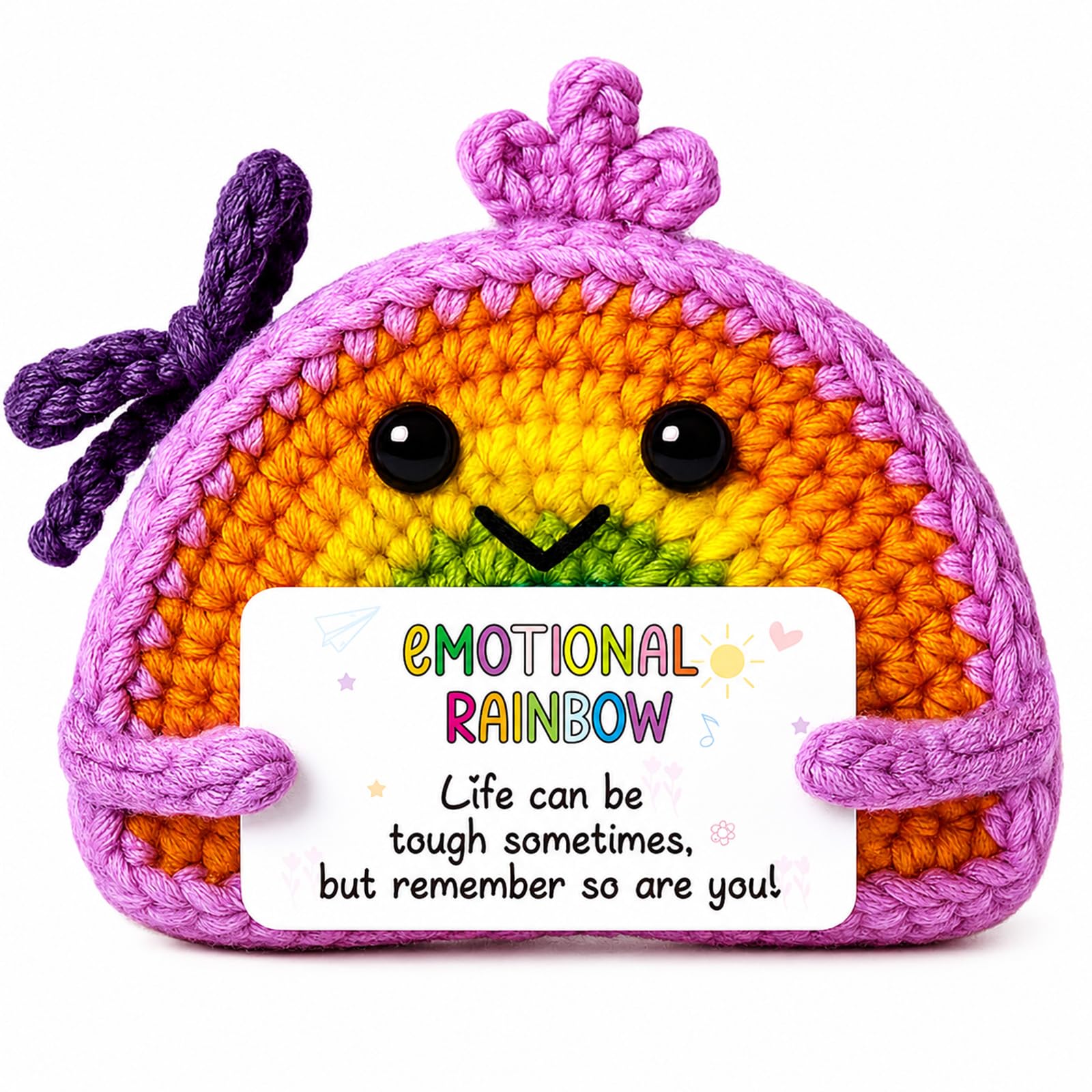 Qubitly Colourful Emotional Support Crochet Rainbow, Small Handmade Yarn Comfort Toy with Positive Meaning, Desktop Good Luck Charm Ornament for Office and Home, 1 Pc — image 1