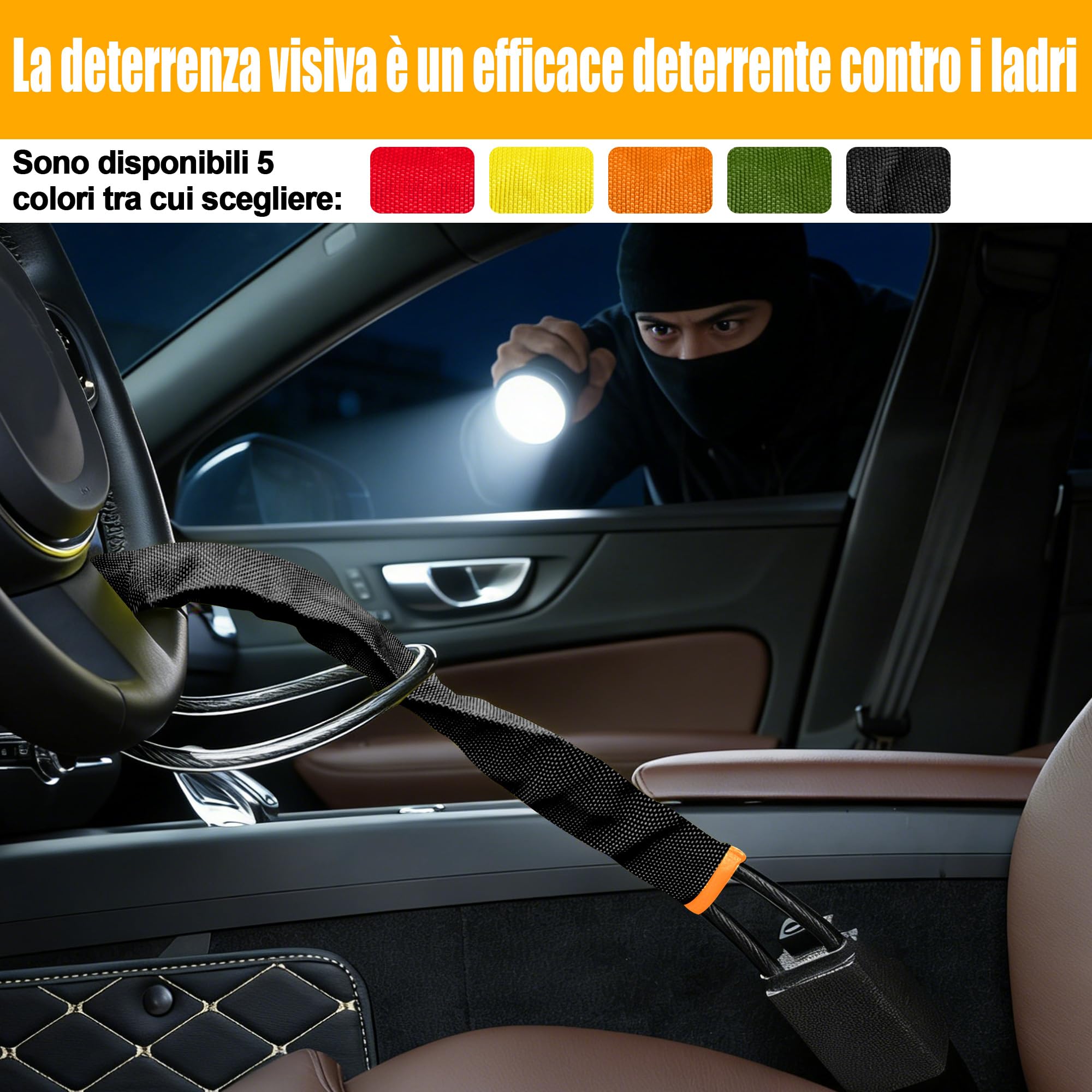 Blocco volante Turnart, compatibile con la maggior parte dei modelli. Robusto e resistente, questo dispositivo antifurto per auto è adatto a berline, camion, SUV (Nero, Set in metallo)