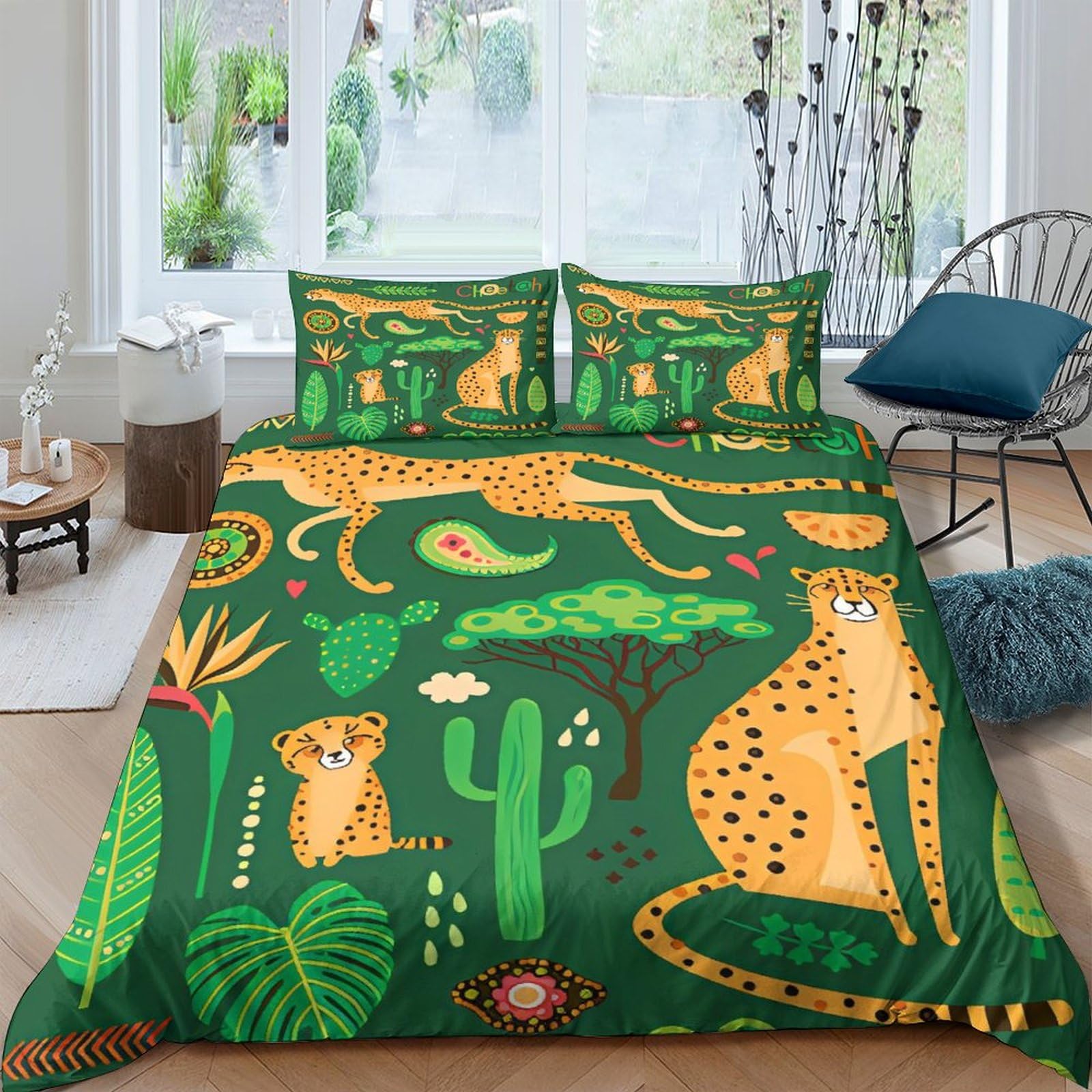 Parure de lit microfibre 200x200cm motif africain léopard et taies d'oreiller