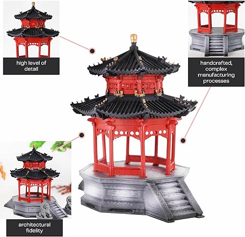 Miniatura 6 de KARESANSUI Réplica del pabellón chino en miniatura - Decoración de terrario, arquitectura tradicional, jardín de hadas, decoración de paludario, kit
