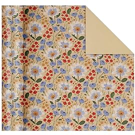Aimyoo Watercolor Floral Kraft Wrapping Paper Roll, All Occasion Vintage Flower Gift Wrap for Wedding Birthday Bridal Shower, 17 inch x 60 ft
