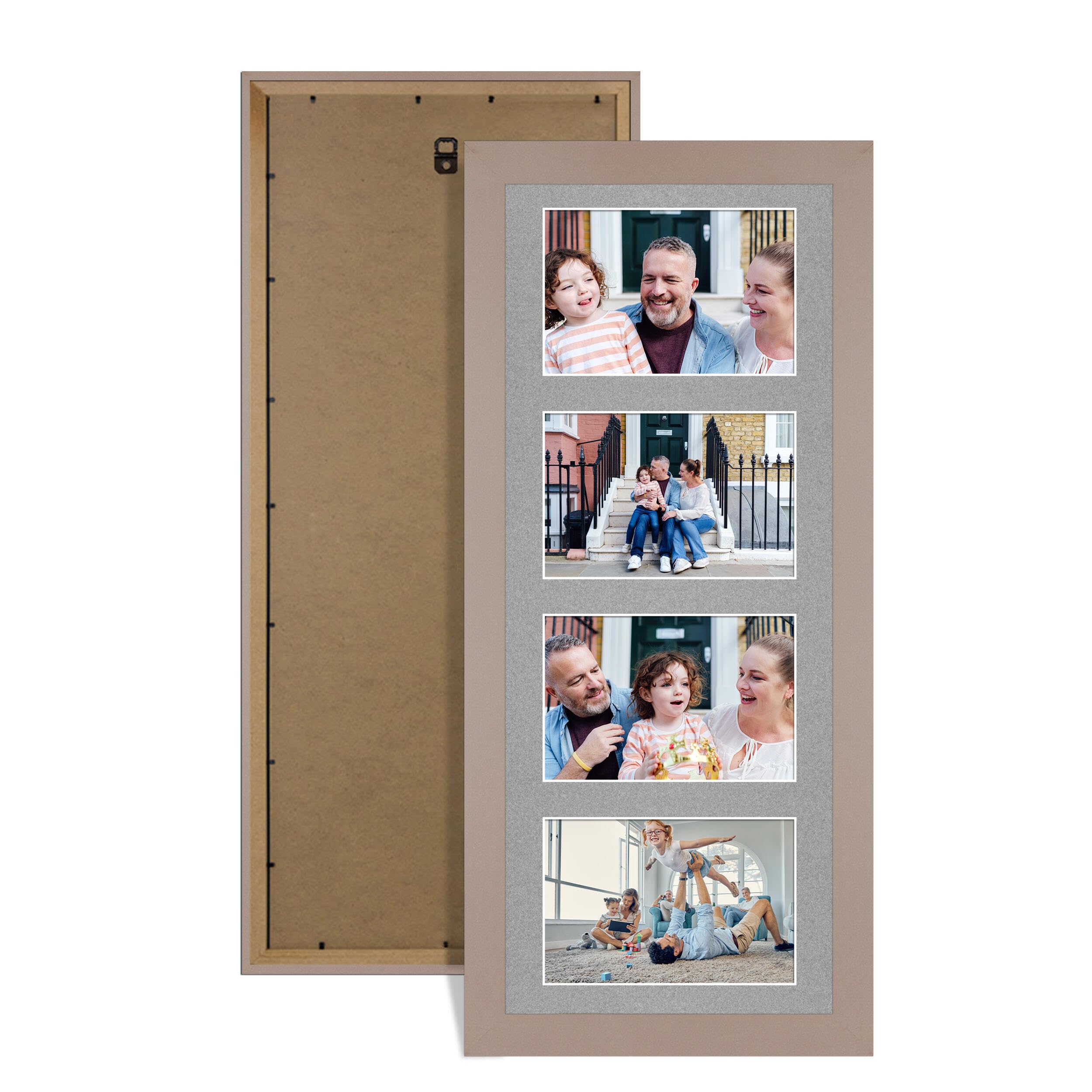 Alison Kingsgate Rose Gold 50x20cm Photo frames for multiple pictures -4 Apertures Collage Frame with Silver Mount - Holds (4x) 6x4 Photos - Engineered Wood & Perspex — image 1