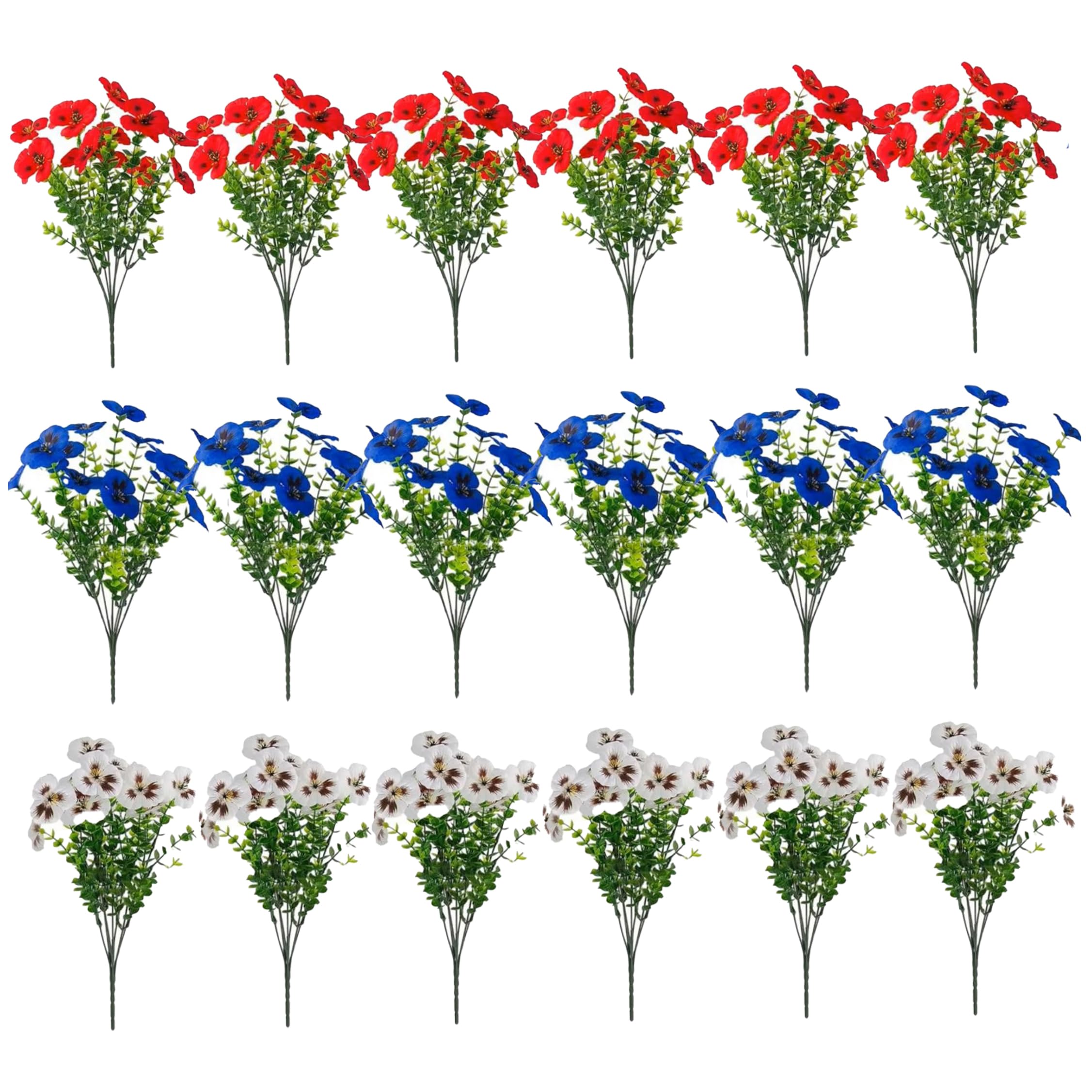 18 pensées artificielles résistantes pour extérieur fleurs patriotiques durables