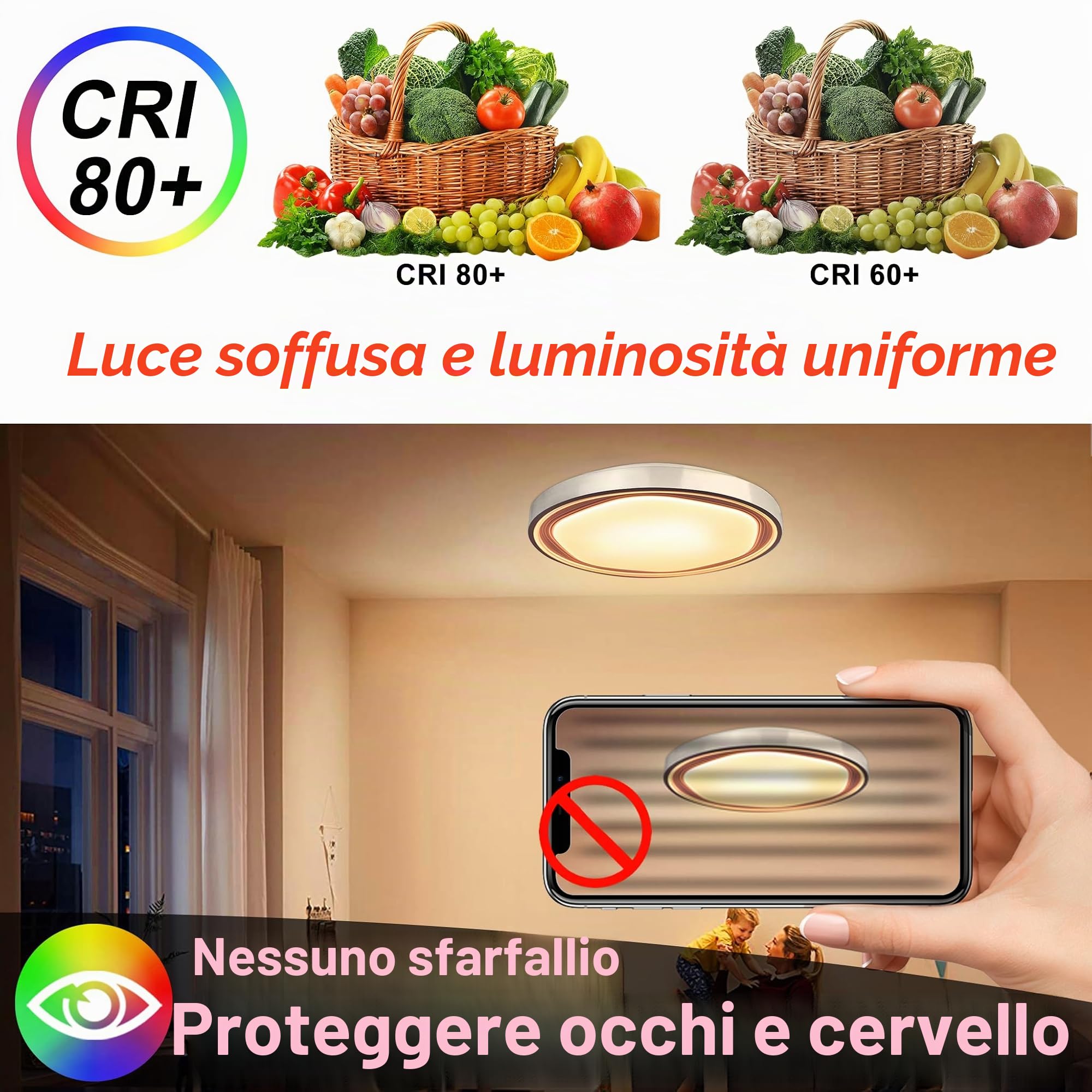 YRHome 60W Lampada da soffitto LED Lampada da soffitto in acrilico Ø50CM Dimmerabile RGB con telecomando 2800-6500K Illuminazione da soffitto creativa rotonda per camera da letto, soggiorno, cucina