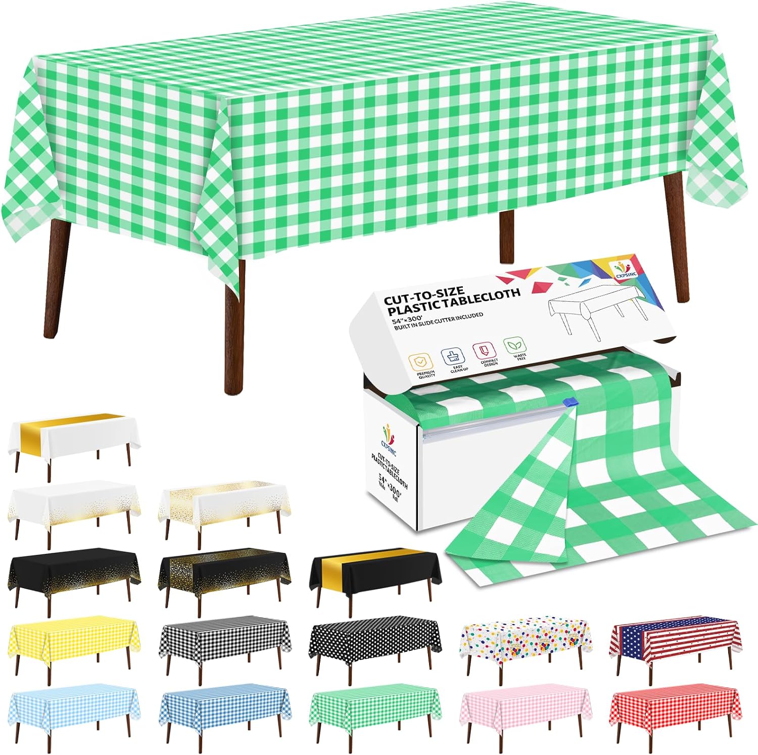 CXPSINC 54 Inch X 300 Feet Plastic Table Cover Roll Disposable Tablecloth with Slide Cutter for All Type/Shape Tables | Party, Banquet, Birthdays, Weddings(White, 300 Feet)