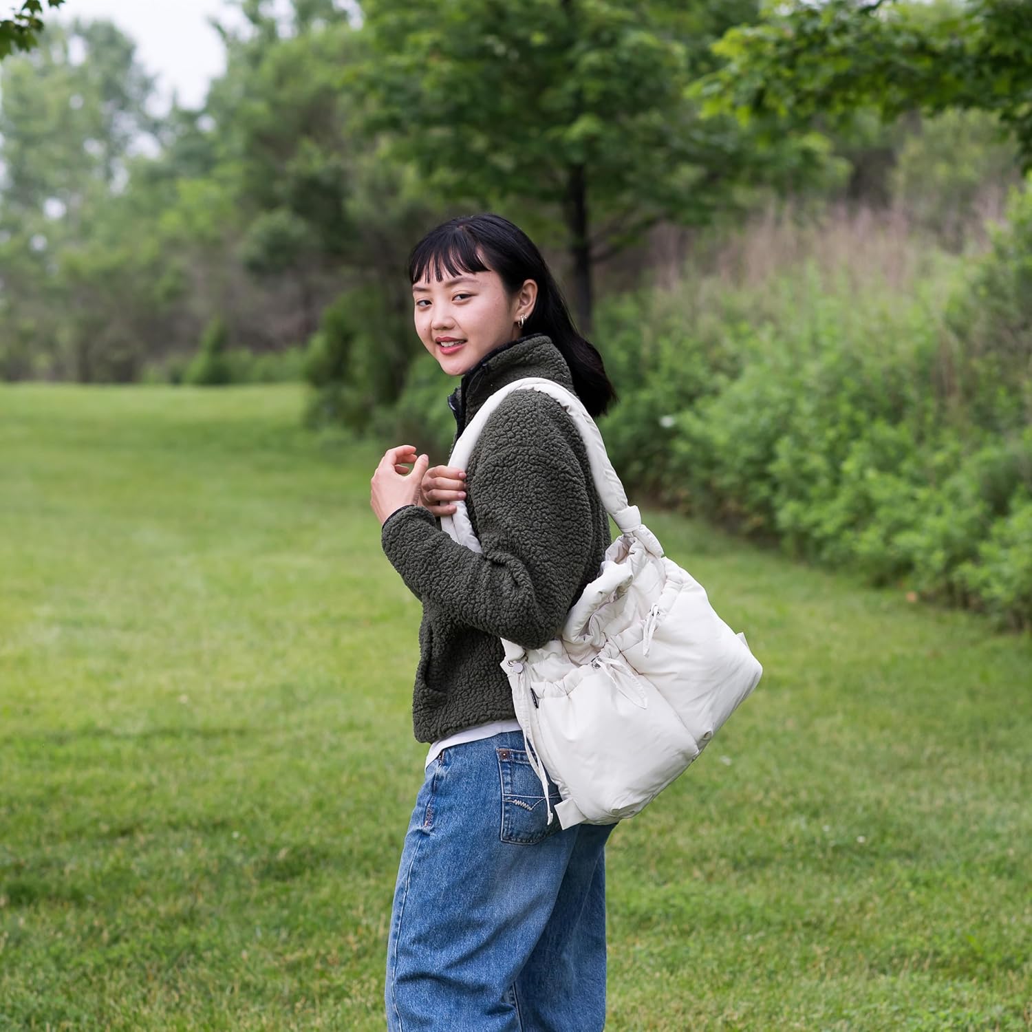 J World Quilted Puffer Tote Bag for Women. Puffy Shoulder Handbag Converts to Puff Backpack. Fluffy Bubble Purse Work Travel - Image 2