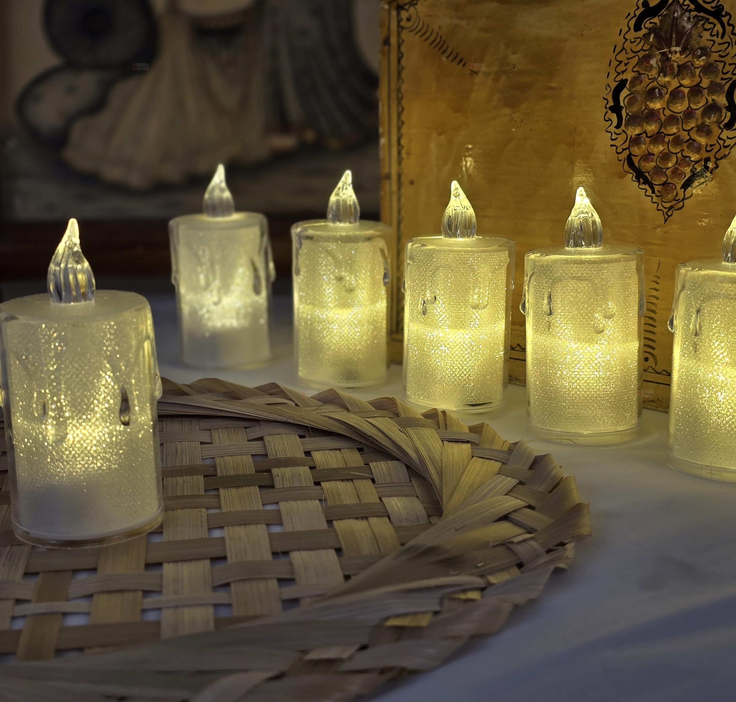 SATYAM KRAFT 6 candele senza fiamma e senza fumo, in acrilico, con design gocciolante, per decorare la casa, regali, festival, eventi, decorazioni natalizie (giallo) (grande)