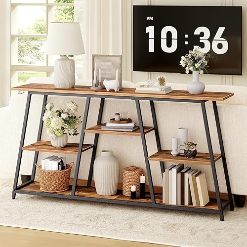 Miniatura 6 de HOOBRO BF168XG01 - Mesa consola de 63 pulgadas, mesa larga para sofá detrás del sofá, mesa de entrada estrecha de 4 niveles con estantes de