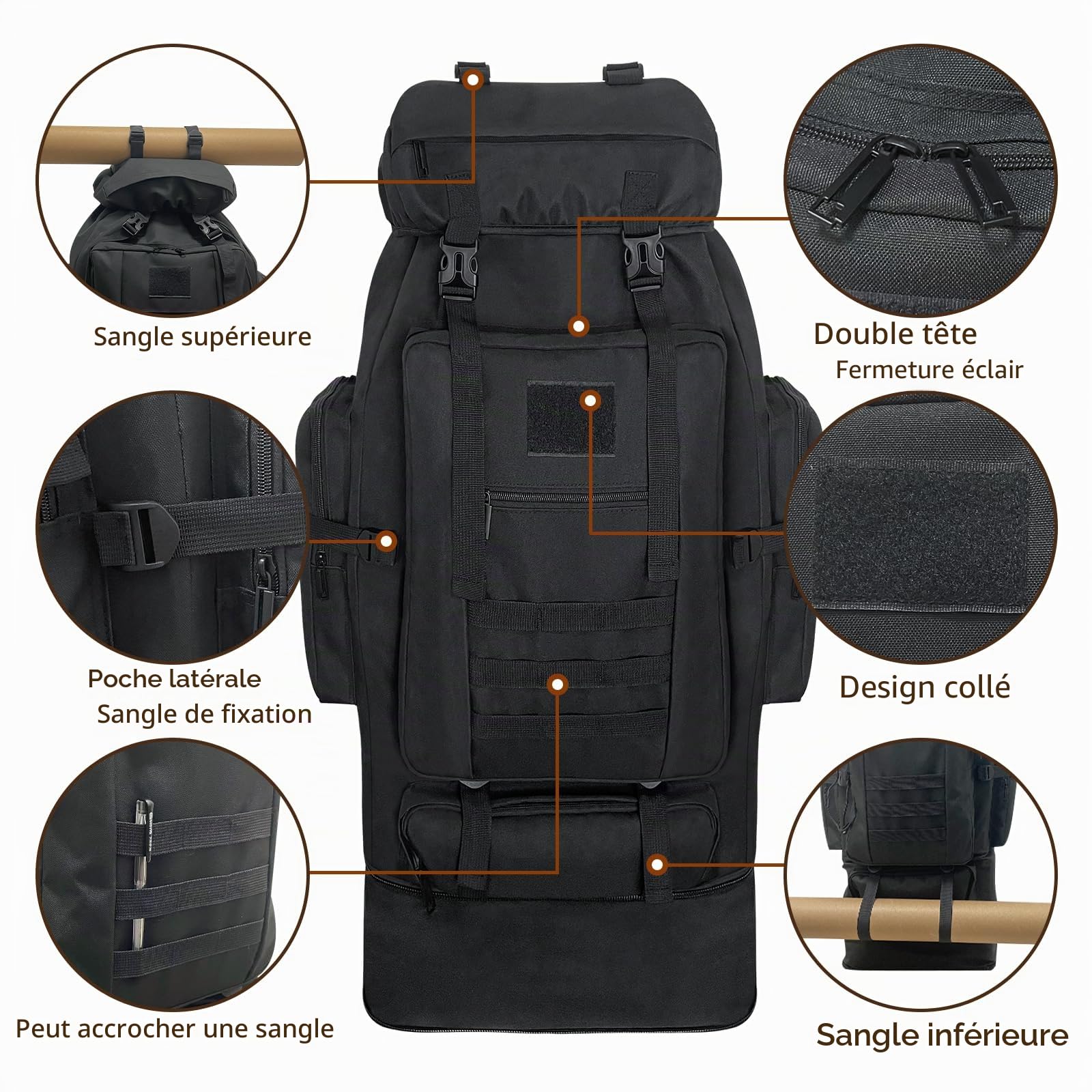 Sac à Dos de Randonnée 100L - Grand, Extensible, Imperméable, Tactique Militaire pour Camping, Voyage, Sport en Plein Air - Hommes et Femmes