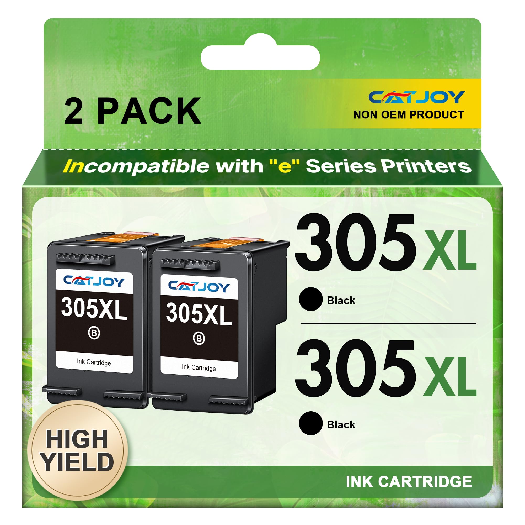 CATJOY 305XL Ink Cartridges Black Replacement for HP Printer Ink 305，Printer Ink Cartridge 305XL Black for HP Envy 6000 6010 6020 6032 Pro 6400 6430 DeskJet 2700 2710 2720 Plus 4100 4120(2 Black Pack)