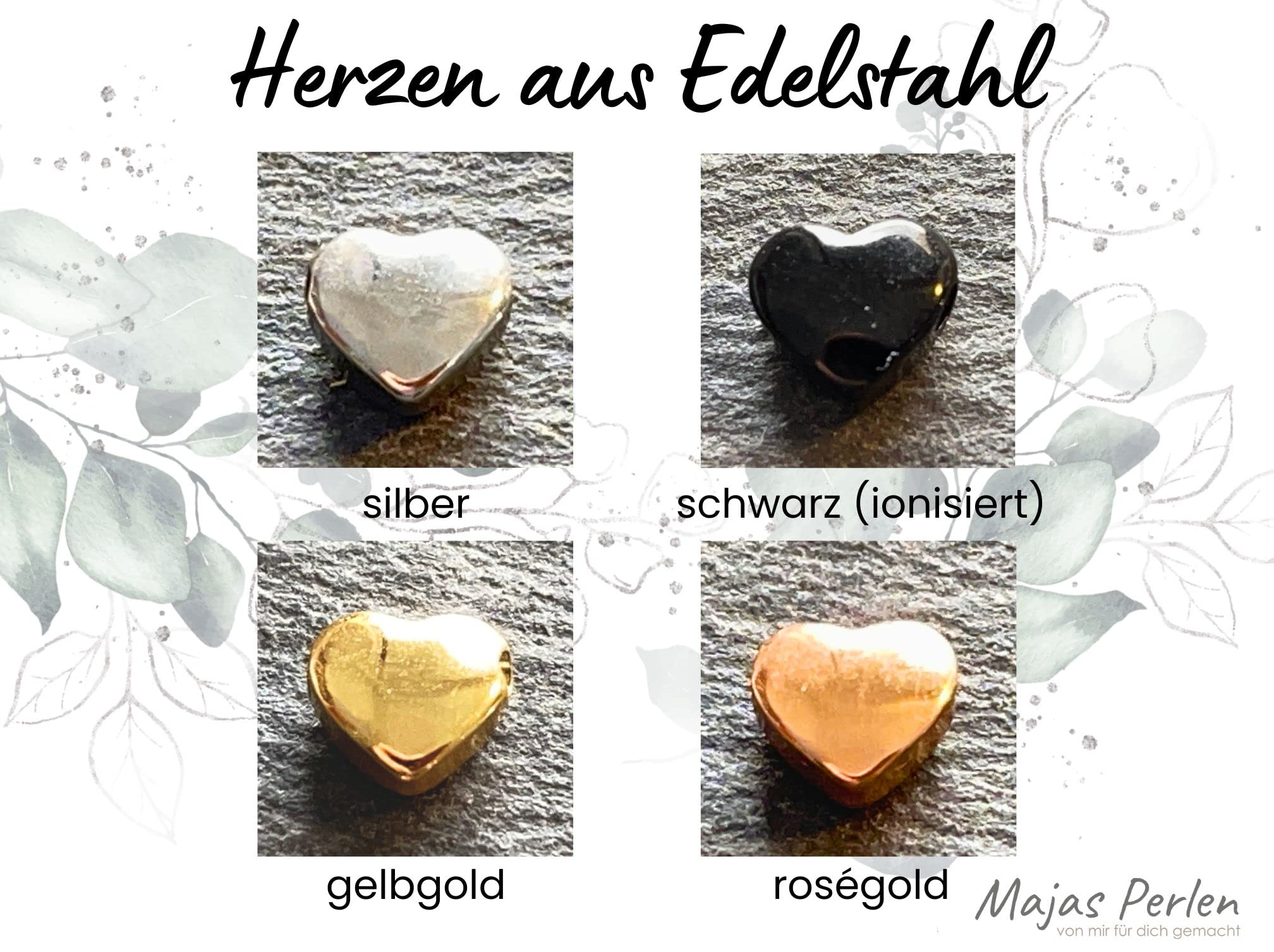 Rauchquarz Armband Perlen echt 6mm Herz Edelstahl Silber Gold Roségold oder Ionisiert - Handmade Perlenarmband Kraft Lebensfreude positive Gedanken - Spiritueller Schmuck Damen Mädchen