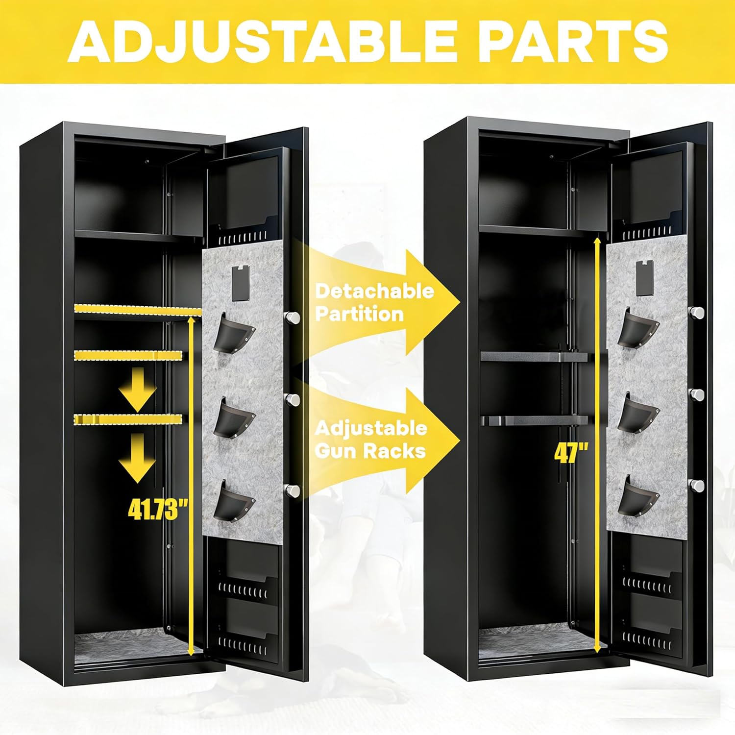 Long Gun Safe, Home Safes for Rifles and Pistols, Fully Assembled Biometric Gun Safes for Handgun with Adjustable Shelves and Pockets, Gun Cabinet with Alarm Function, Gun Locker