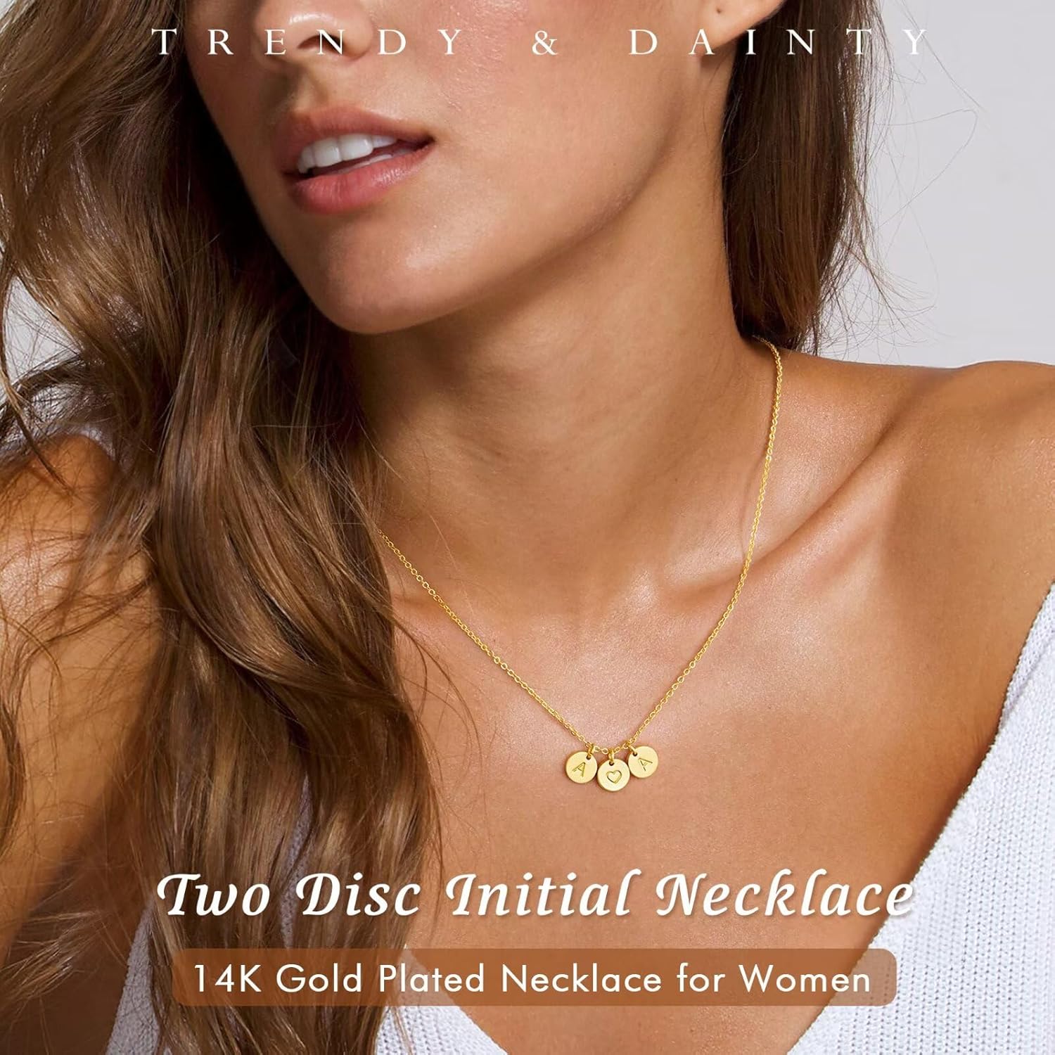 M MOOHAM Valentines Gifts for Her Teen Girls - Two Initial Necklaces for Women 14K-Gold-Plated Disc Letter Necklace Relationship Jewelry Valentines Gifts for Kids Women Mom Daughter Wife - Image 3