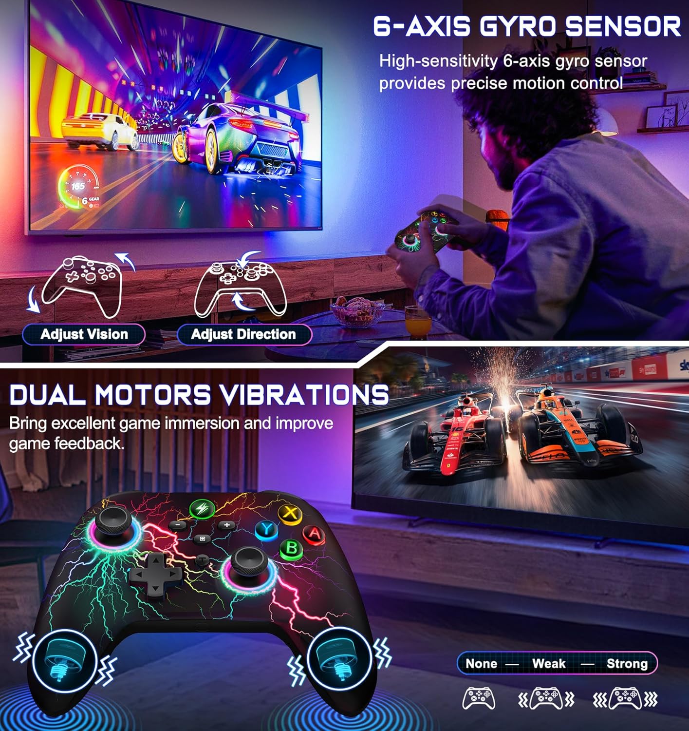 NinjaPlusOX Wireless Switch Controller, Switch Pro Controller for Nintendo Switch 1/2/Lite/OLED, Pro Controller Switch with Gyro Axis, Turbo, Dual Vibration, Screenshot