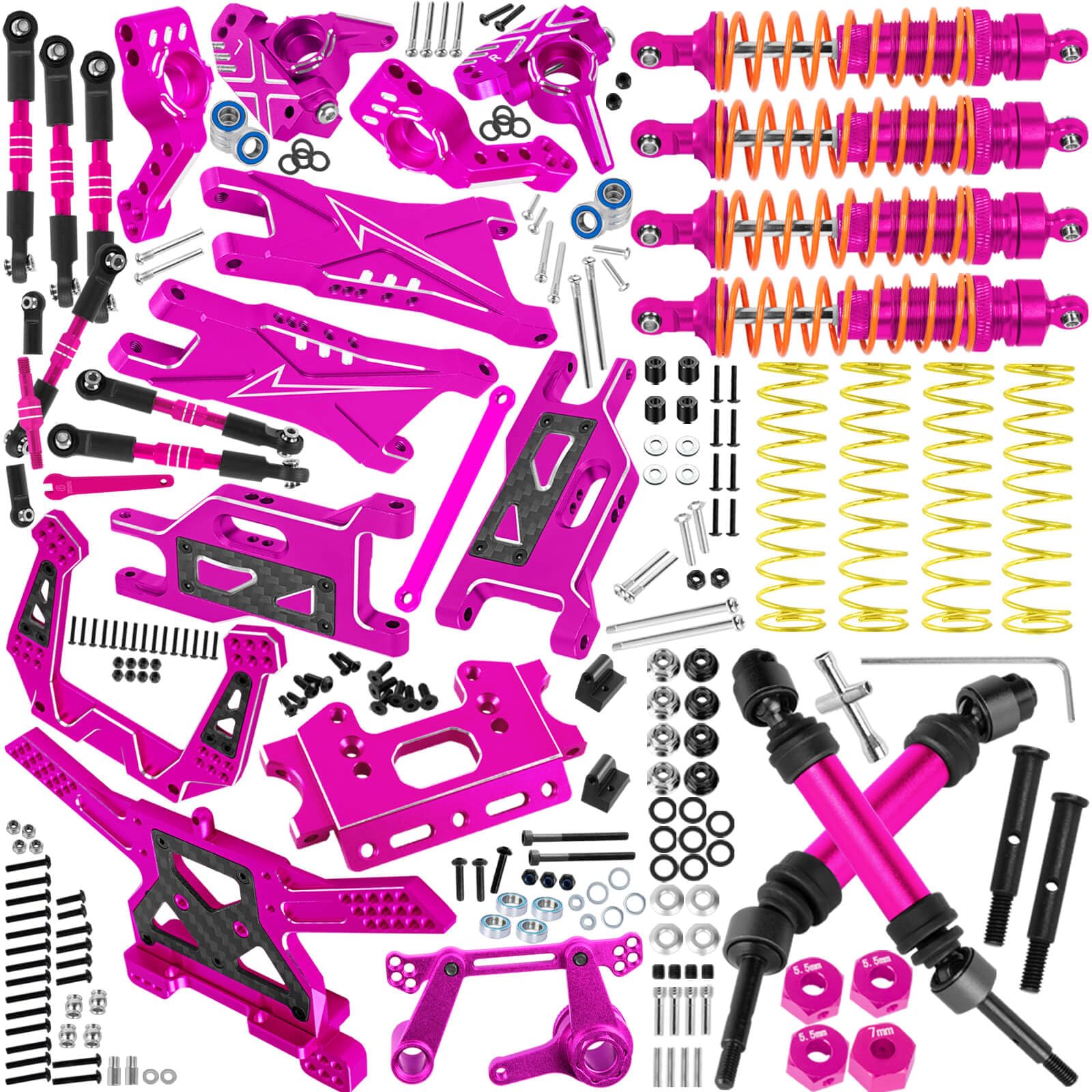 BRCatWPark RC Upgrades Part for 1/10 Slash 2WD,Suspension Arm,Shock Absorber,Drive Shaft,Caster Block,Steering Blocks,Stub Axle Carriers,Steering Bellcranks,Links,Shock Tower,Front Bulkhead,Pink — image 1