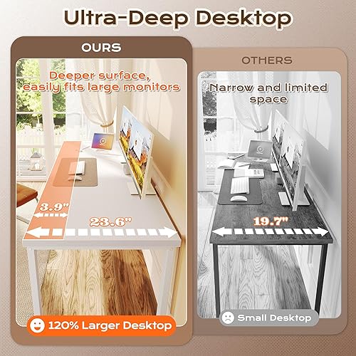 Miniatura 7 de Huuger Escritorio de 63 x 24 pulgadas con tomas de corriente y USB-C, Escritorio más profundo y más grueso, Tubos de metal robustos, Escritorio para
