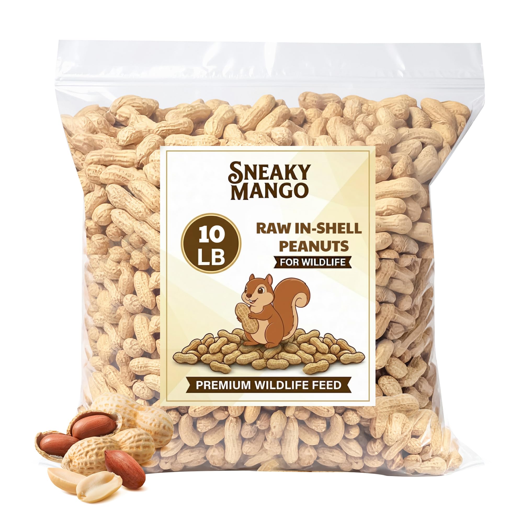 Sneaky Mango - Raw Peanuts in Shell - 10 Pounds – All-Natural Food for Squirrels, Deer, Birds, and Other Wildlife Animals – Grown in the USA for Healthy Nutrition
