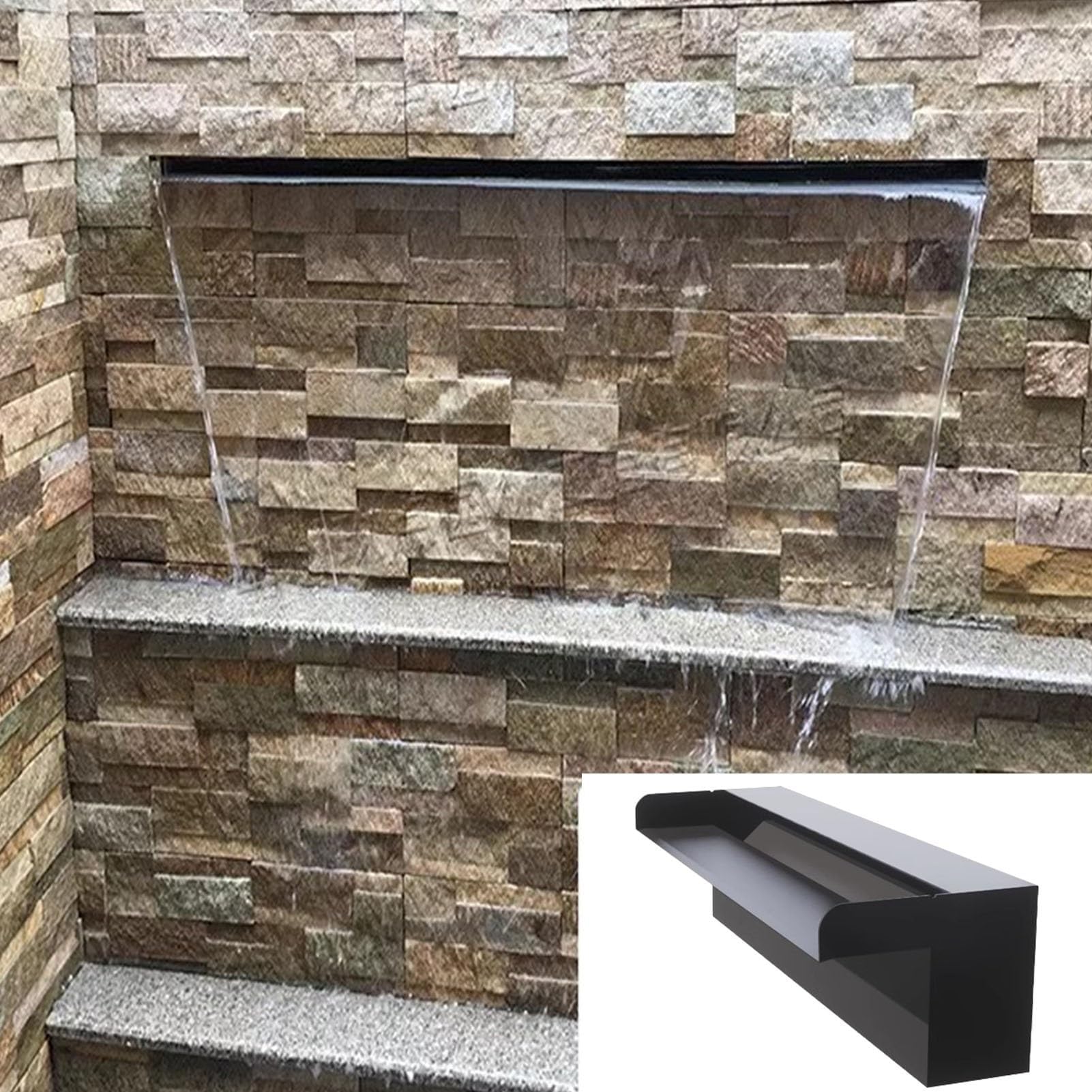 IvyLoutish Stainless Steel 18in Waterfall Blade Weir for Koi Pond - Rectangular Spillway Water Feature for Indoor/Outdoor Waterfalls & Pool Fountains, Black Finish