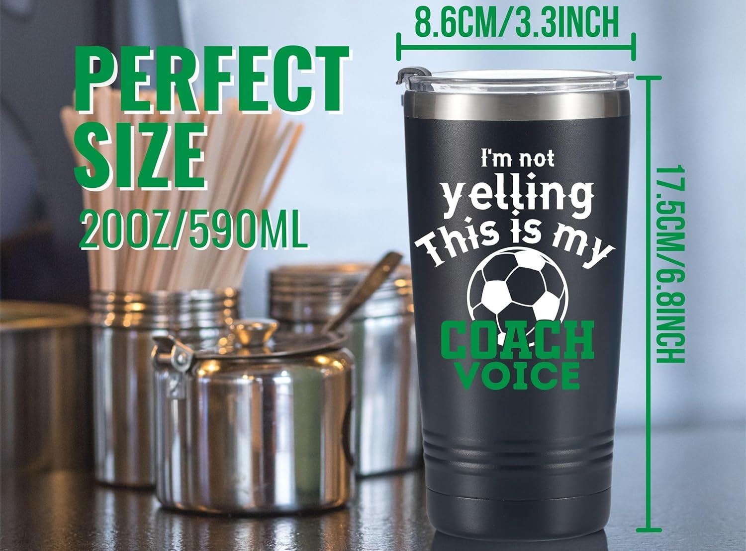 Onebttl Soccer Gifts for Coach, Soccer Travel Mugs Cups for Football Lovers Men, 20oz Tumbler for Men, Black (I'm Not Yelling, This Is My Coach Voice) - Image 6