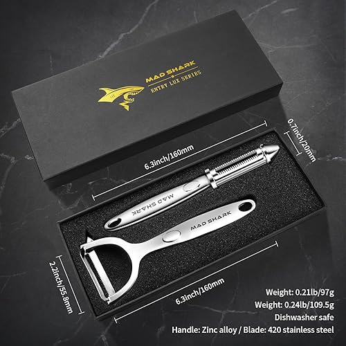 Miniatura 2 de MAD SHARK Peladores de verduras ultra afilados para cocina, frutas, manzanas, patatas, diseño con mango ergonómico antideslizante, acero inoxidable