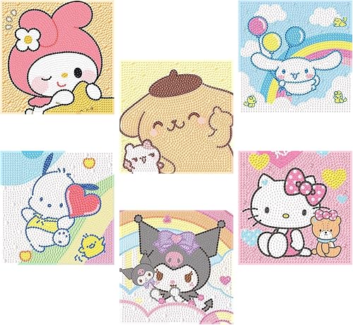 Miniatura 7 de nekpiahu Paquete de 6 kits de pintura de diamantes 5D para niños principiantes, kit de arte de diamantes de dibujos animados de taladro completo,