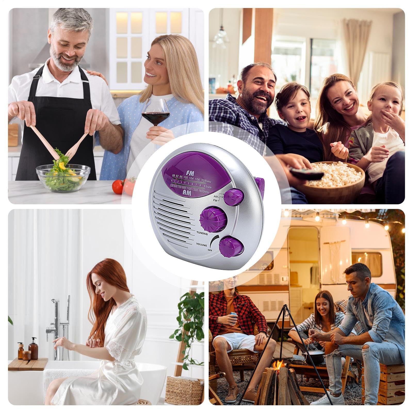 Radio De Douche AM/FM Imperméable | Haut-Parleur Étanche pour Douche | Radio à Piles avec Bouton de Volume Accrochable pour Maison Cuisine Salle de Bain Bain à Remous