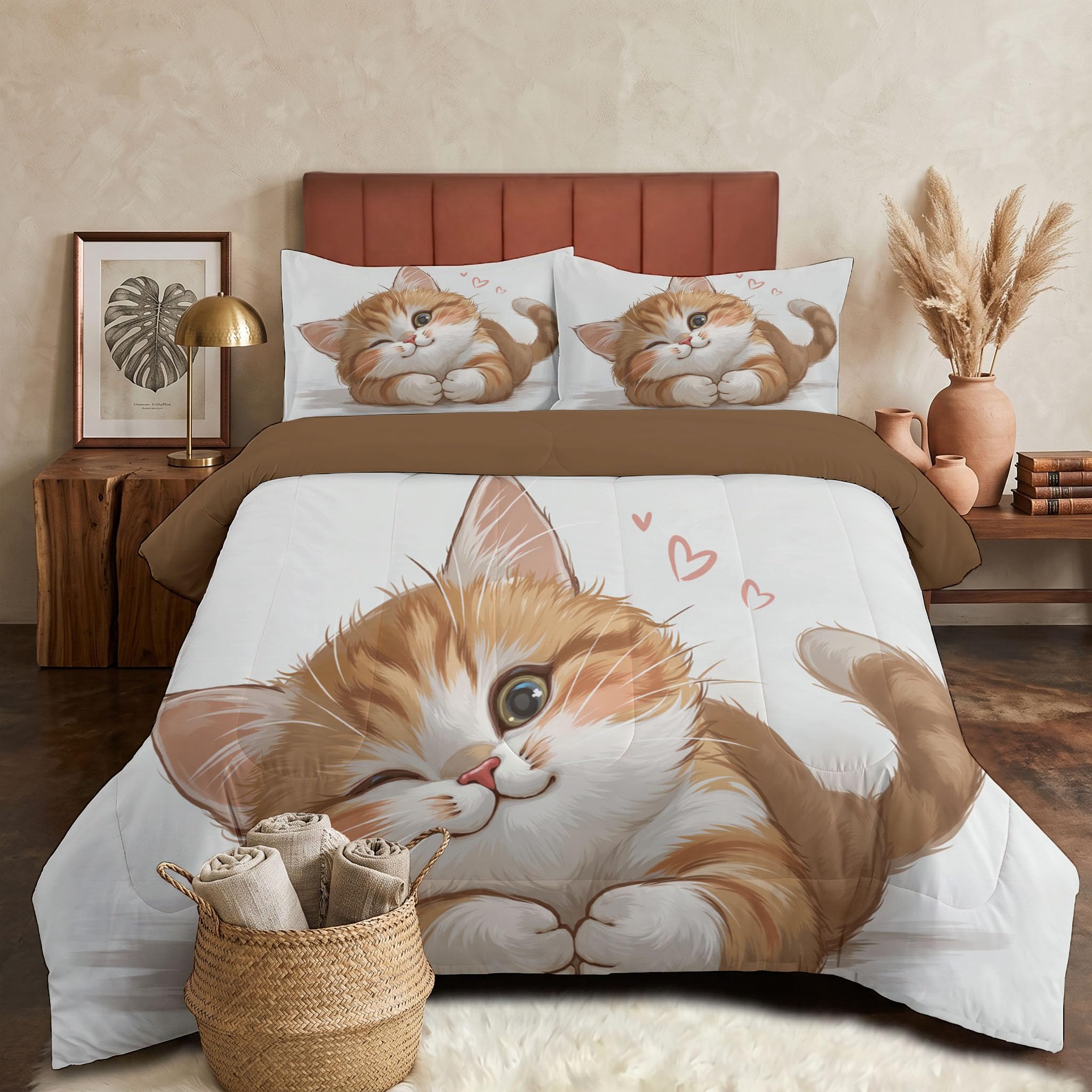 Juego de Edredón Infantil 200x200cm con Almohada para Cama 105 – Relleno Nórdico Gatito Pelo Largo Edredones Acuarela Mascota Adorable 4 Estaciones Nórdico Conforter, Lavable a Máquina, Blanco