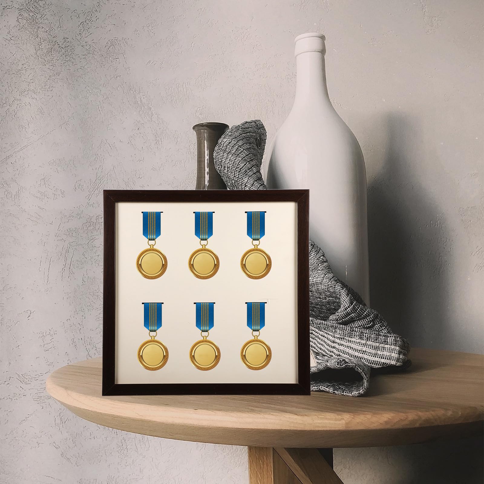 Marco de Fotos de Medallas de Madera Café para 6 Medallas