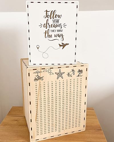 Miniatura 6 de Money Bank for Adults by WittleWood - Decorative Piggy Bank Box for Saving Travel Funds 365 days - Money Saver 9.5x7.5x6.3 inch (Birch plywood,