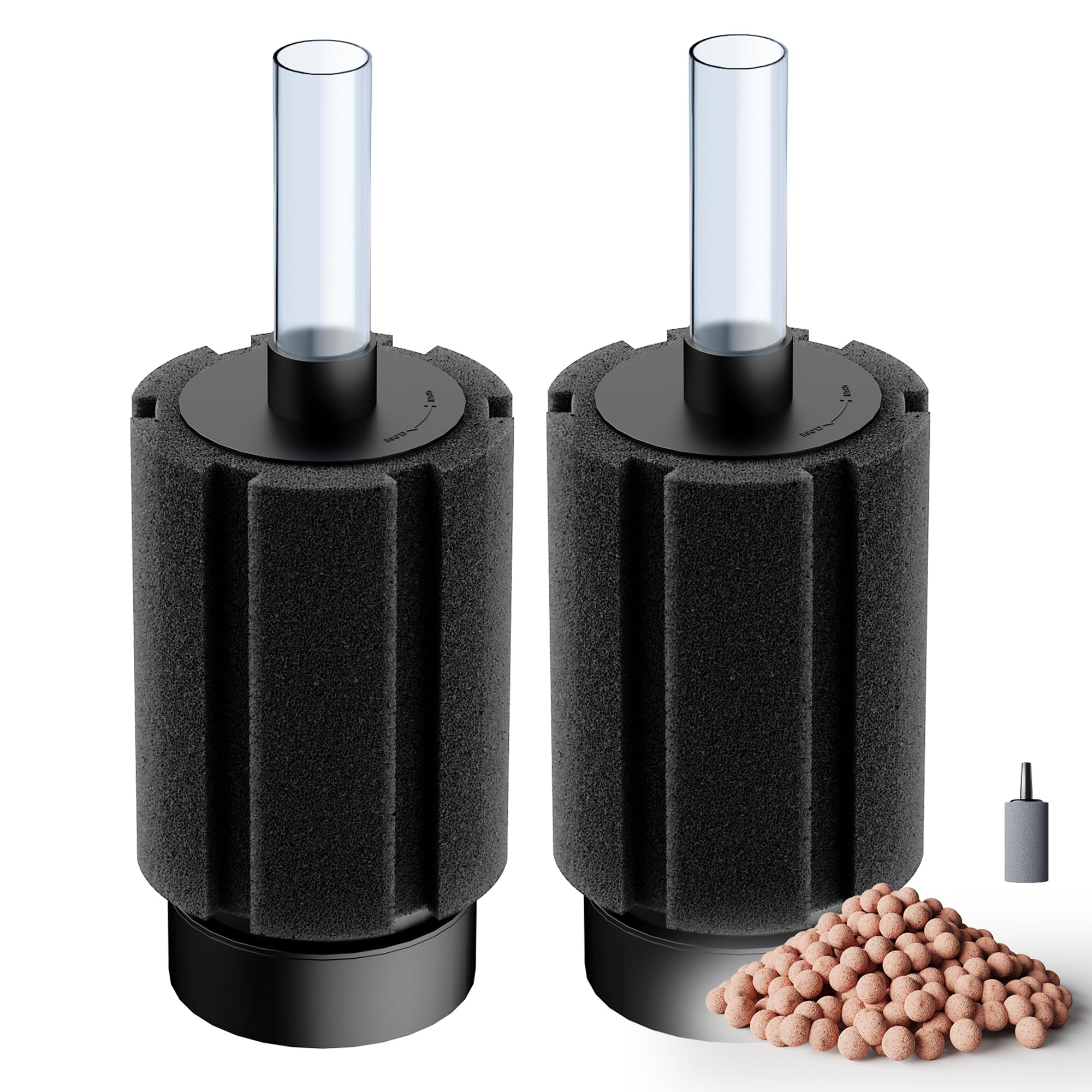 DVHEY 10-50Gal 2 Pack Aquarium Sponge Filter with Ceramic Media and Bubble Diffuser Ultra Quiet Fish Tank Filters fit Breeding Fry Betta Shrimp Fish