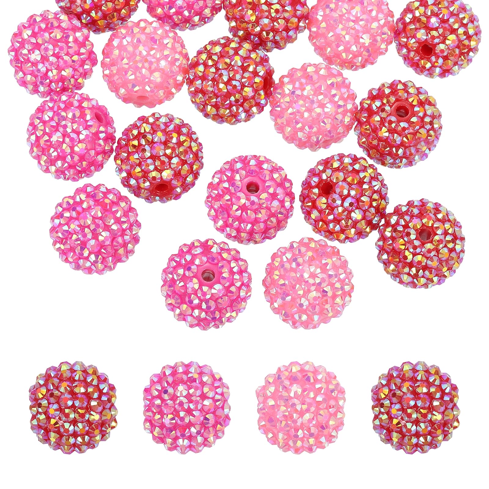 PATIKIL 20mm Resin Rhinestone Beads for Beadable Pen, 30 Pack Ball Disco Sparkly Chunk Round Bubblegum Beads for Beadable Keychain Jewelry Making, Dark Pink/Rose Red/Red