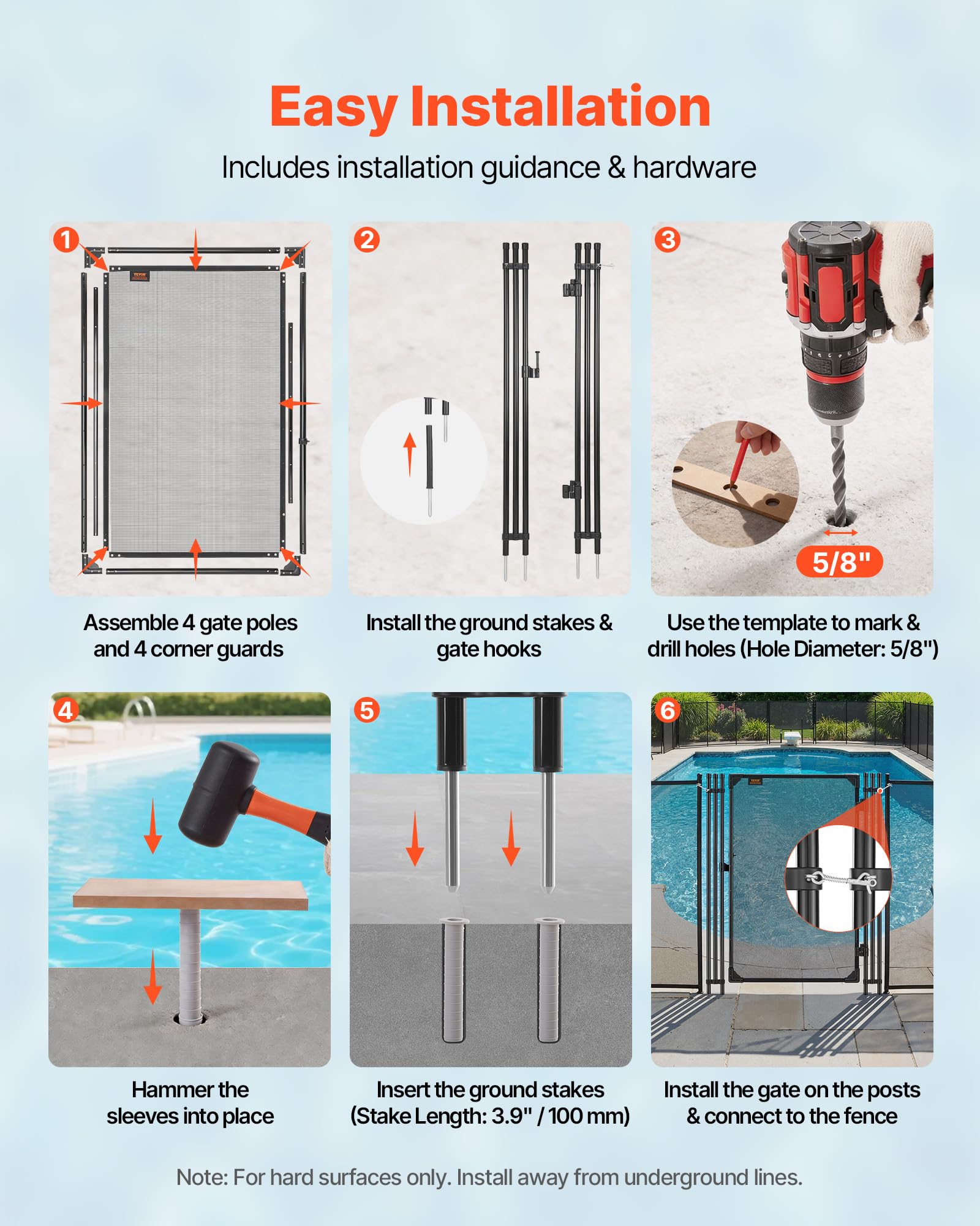 VEVOR Portillon de Barrière Piscine Amovible 1,2x0,75 m, Portillon de Sécurité pour Piscine Enterrée et Clôture Extérieure, Kit avec Loquet Métallique, Maille Teslin PVC 352 g/m², Tube Rond, Noir