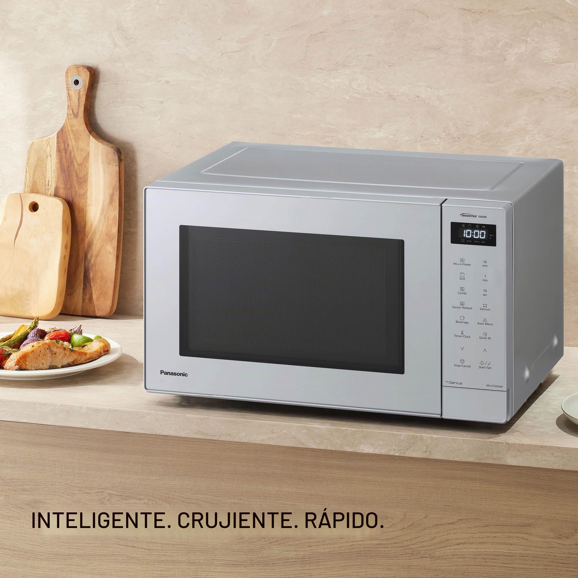 Panasonic NN-GT66QMEPG Horno Microondas Combinado de 31 L con Grill, 1000 W, Cocción Combinada, 7 Niveles de Potencia, Descongelación Turbo, LED, Plato Giratorio, Plateado
